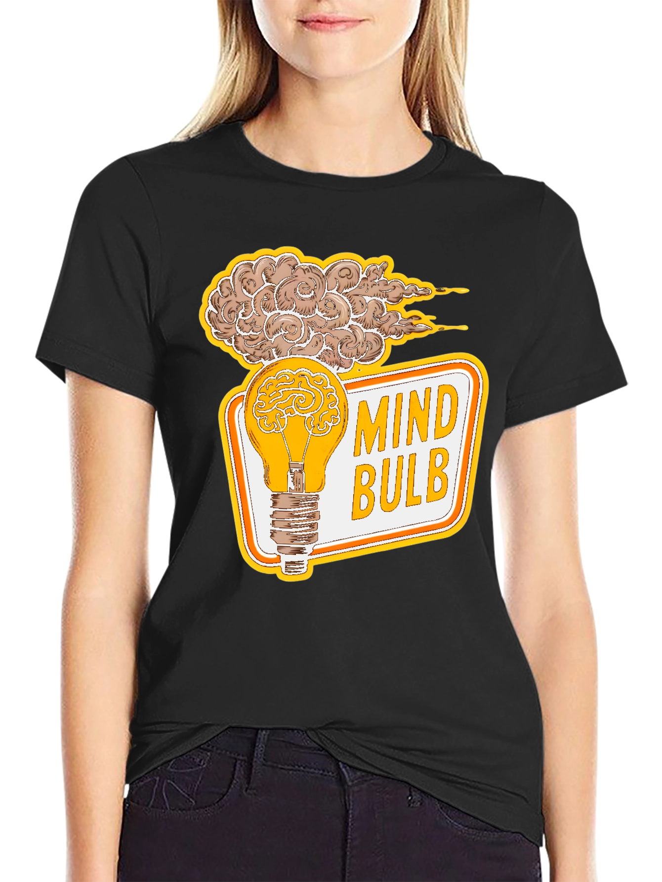Black Mind Bulb Graphic T-Shirt - Brain Power Tee view 2