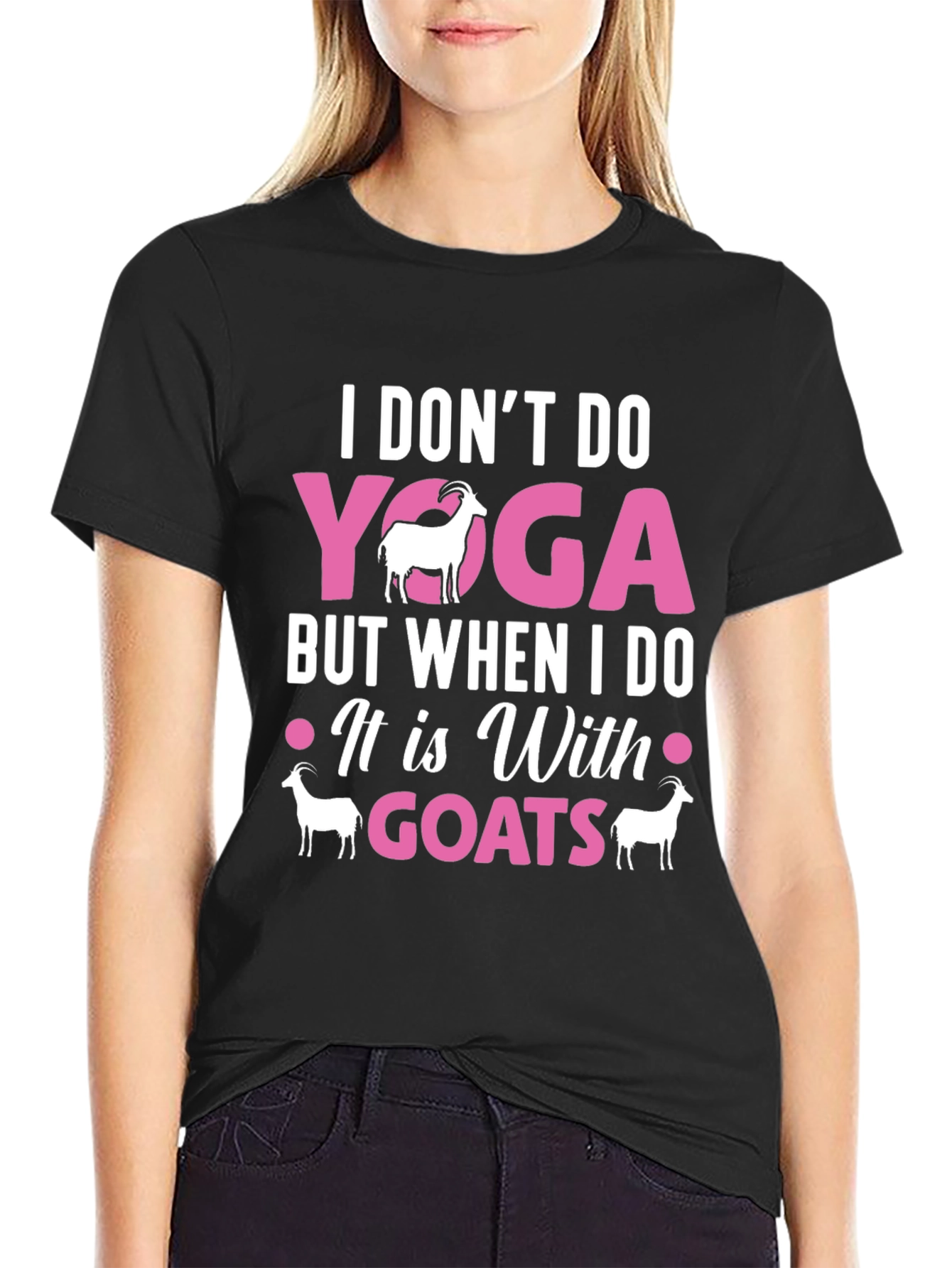 Black Yoga With Goats Graphic Tee view 2