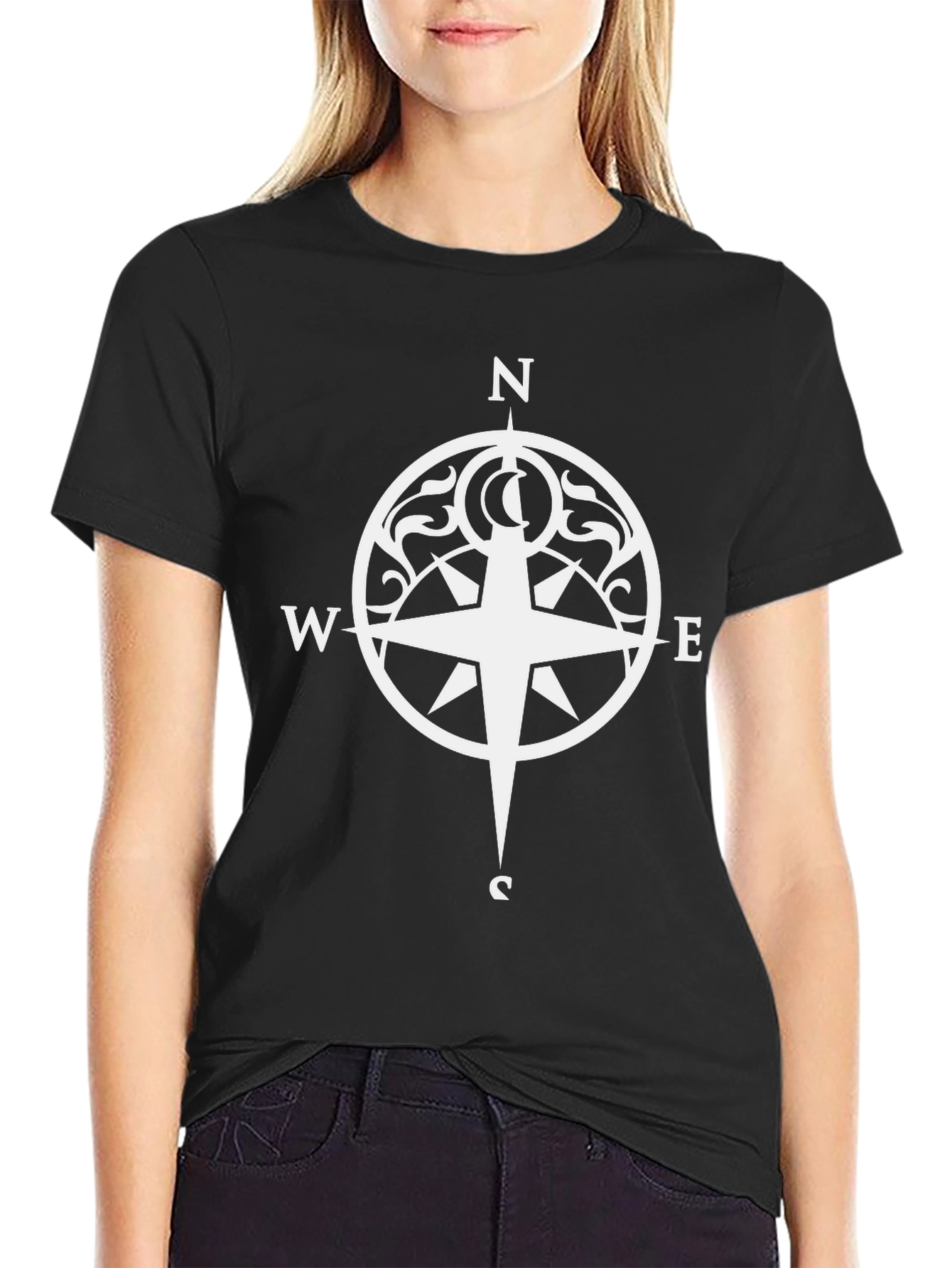 Black Compass Graphic Tee - Stylish Black T-Shirt view 2