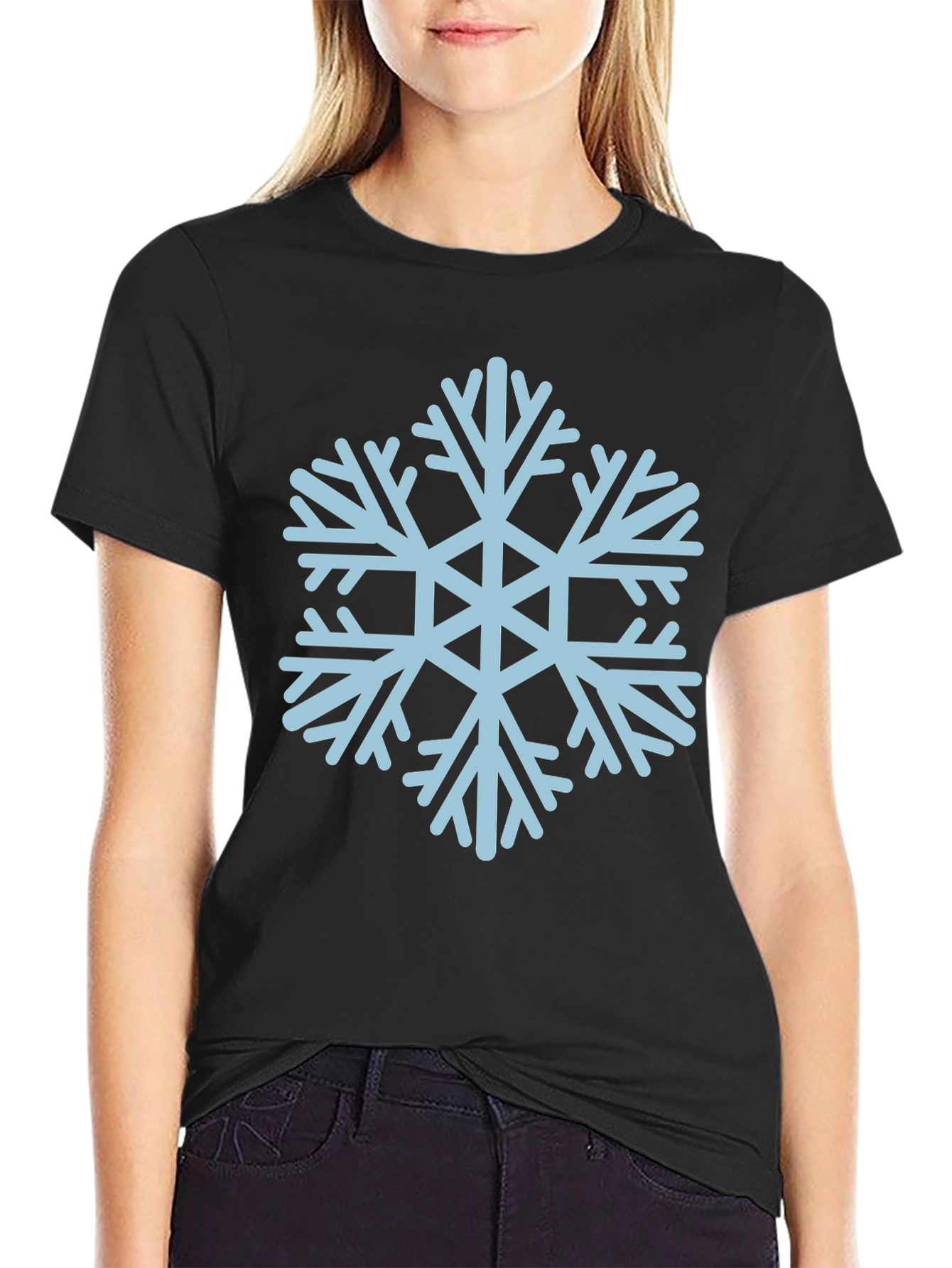 Black Snowflake Graphic Tee - Black Casual T-Shirt view 2