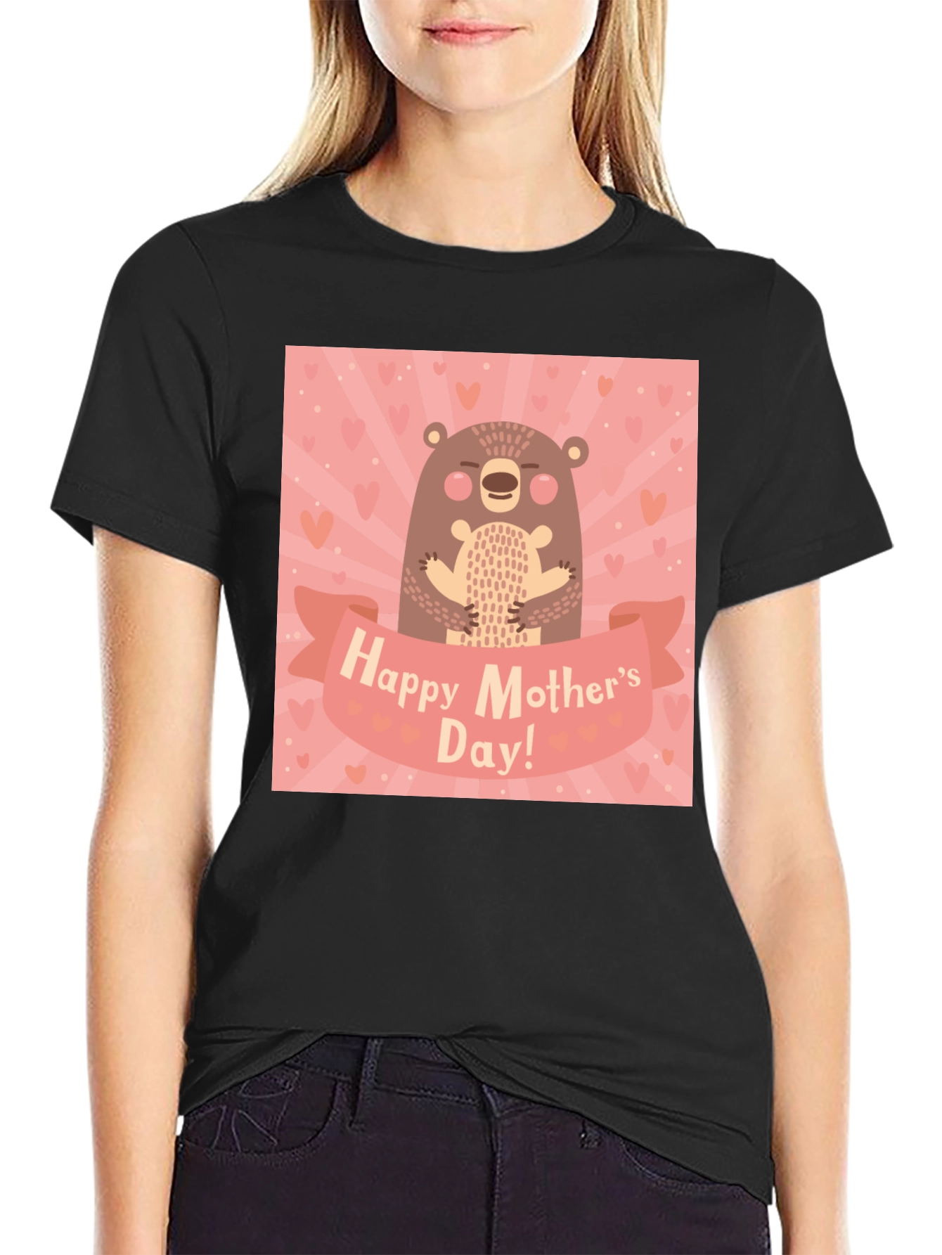 Black Happy Mother's Day Bear Graphic Tee view 2