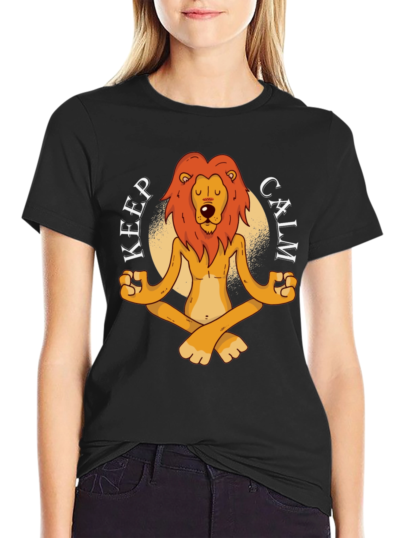 Black Zen Lion Graphic T-Shirt - Keep Calm and Meditate view 2