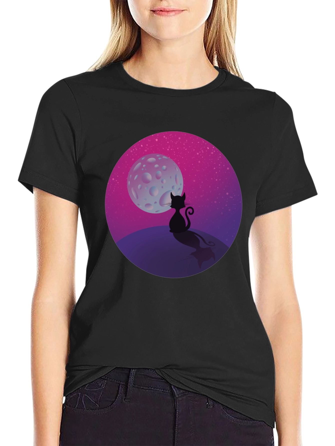 Black Black Cat Moon T-Shirt view 2