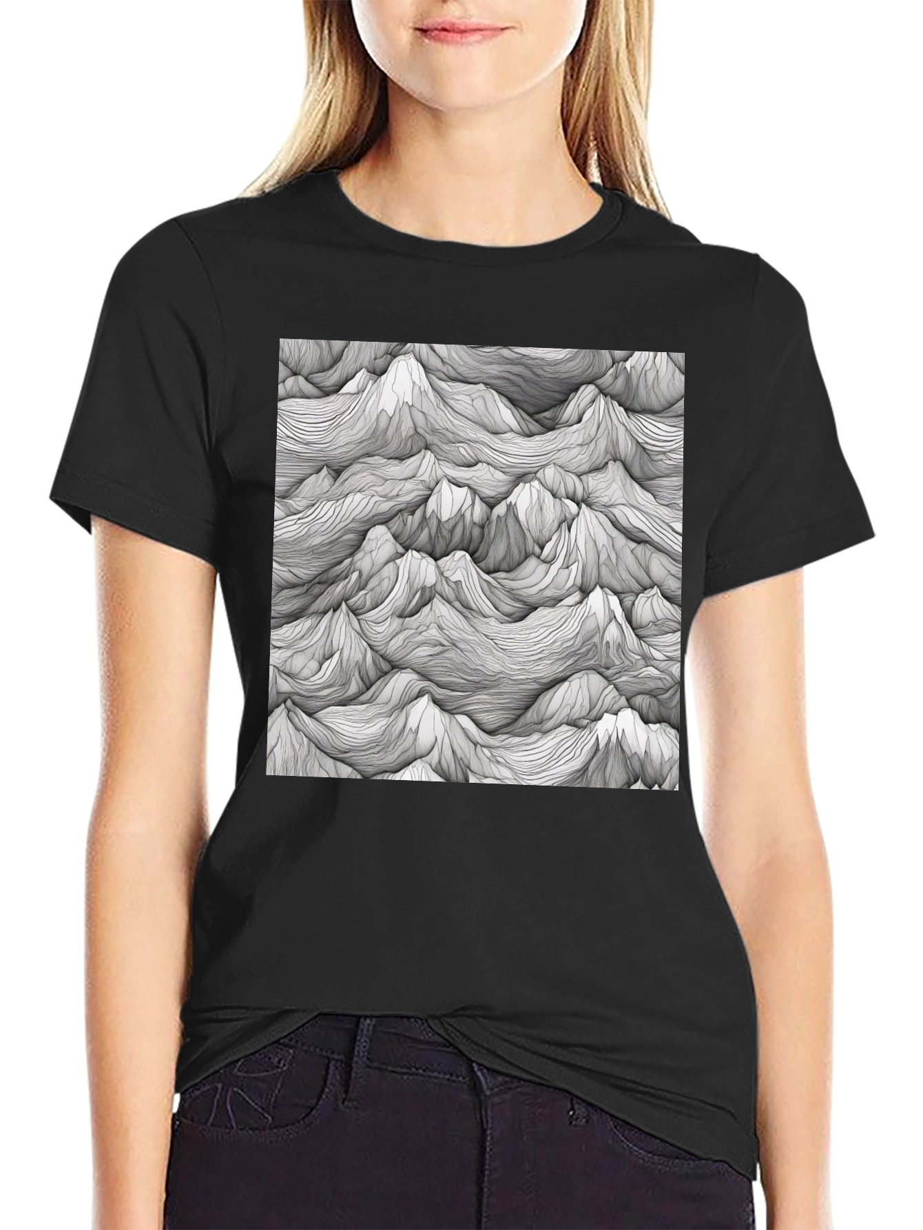 Black Abstract Mountainscape Tee - Graphic Print T-Shirt view 2