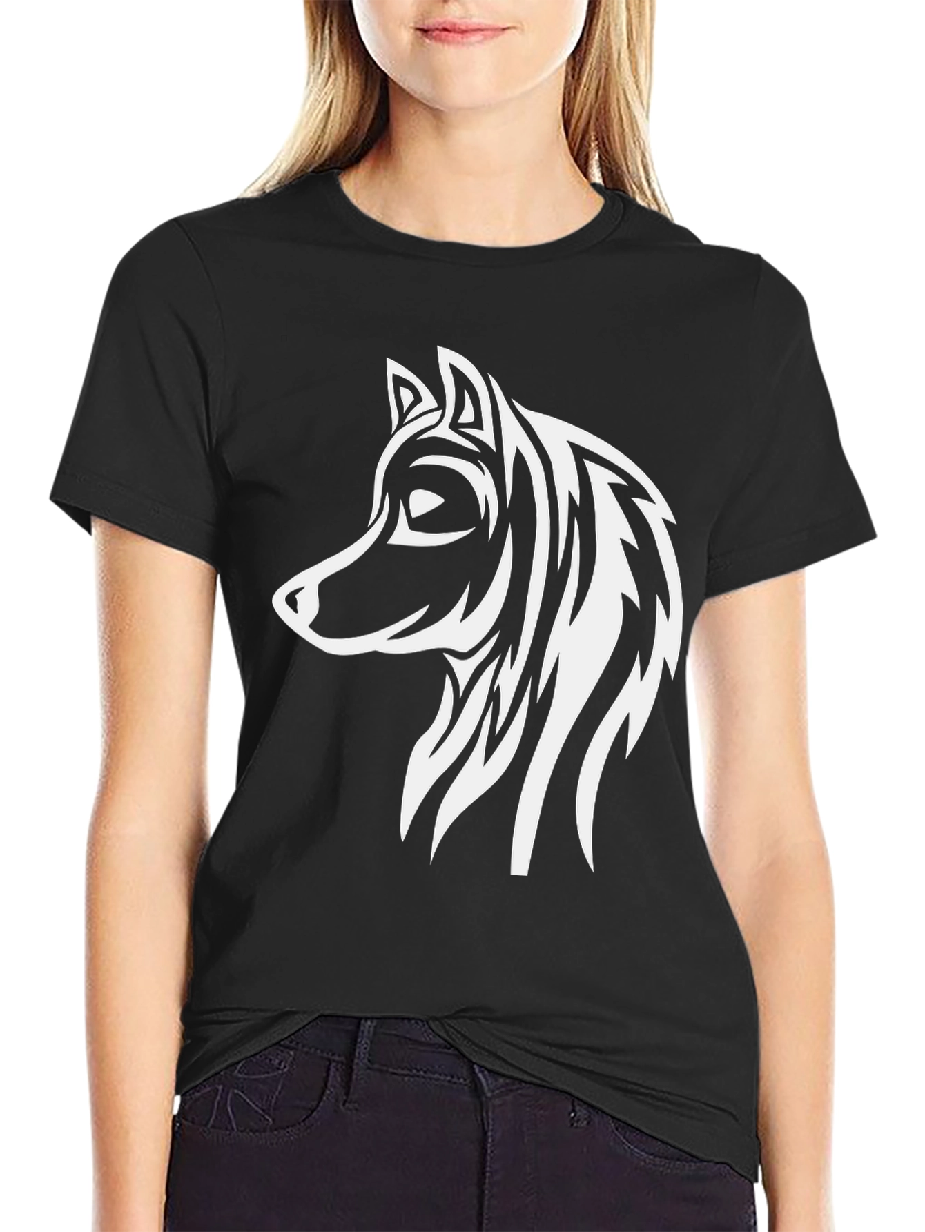 Black Wolf Graphic Print Black T-Shirt view 2