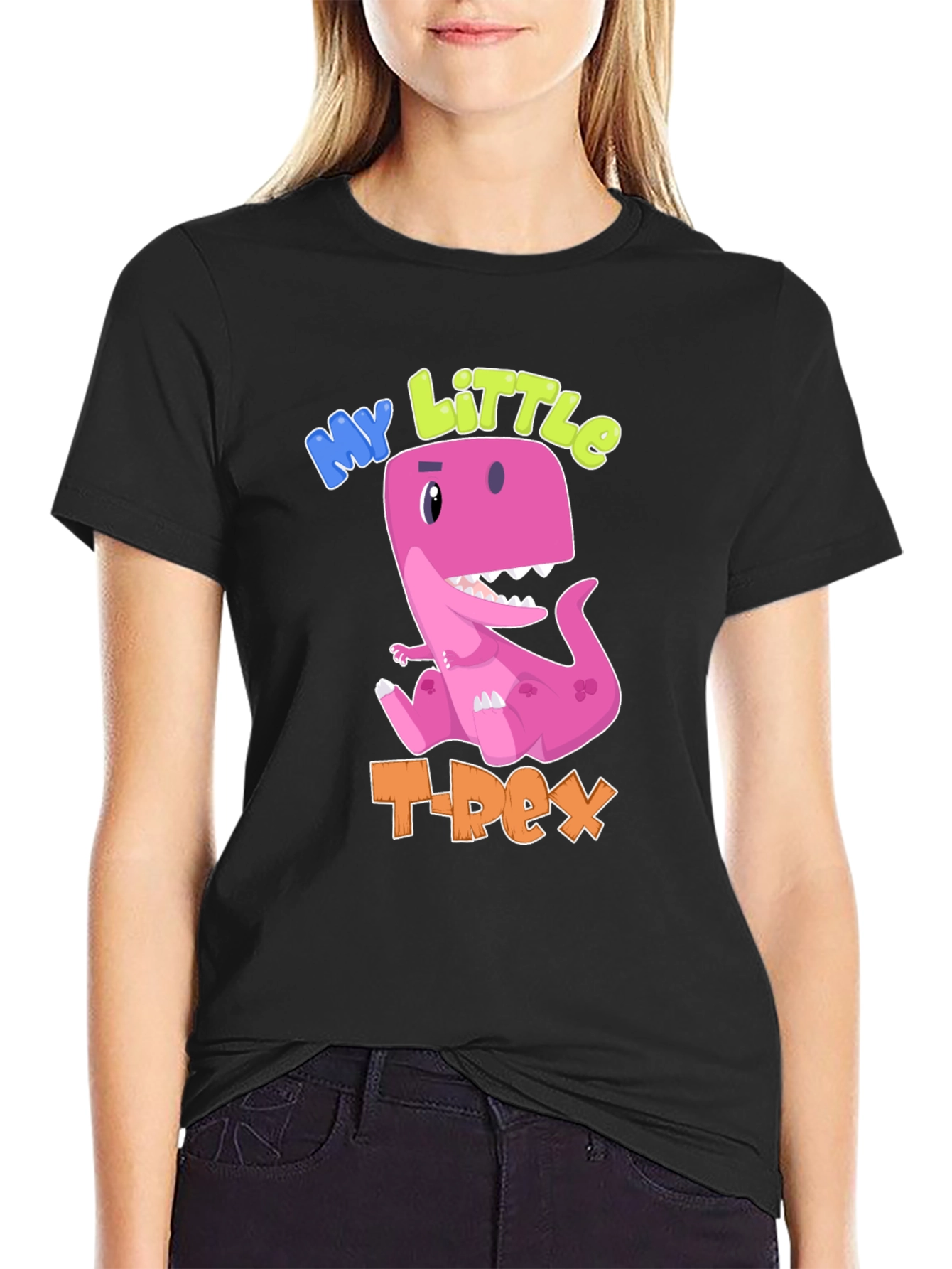 Black My Little T-Rex Black Cotton T-Shirt view 2