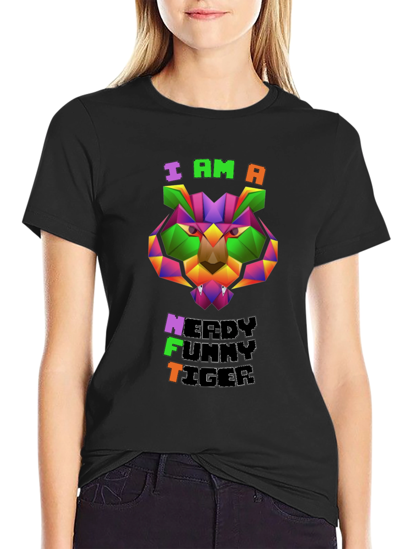 Black Nerdy Funny Tiger Graphic Tee view 2