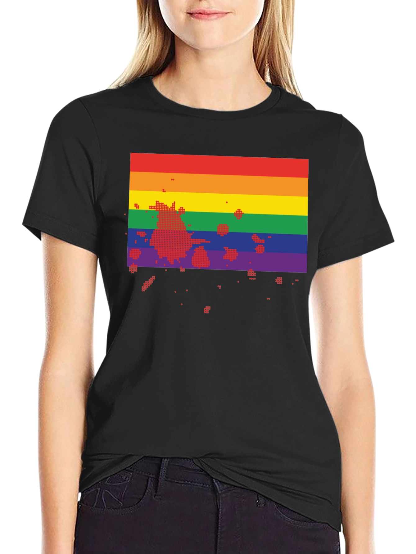 Black Rainbow Flag Pixel Art Black T-Shirt view 2