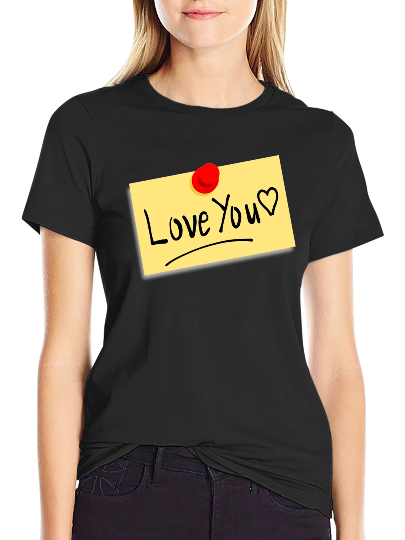 Black Love You Note Black T-Shirt view 2