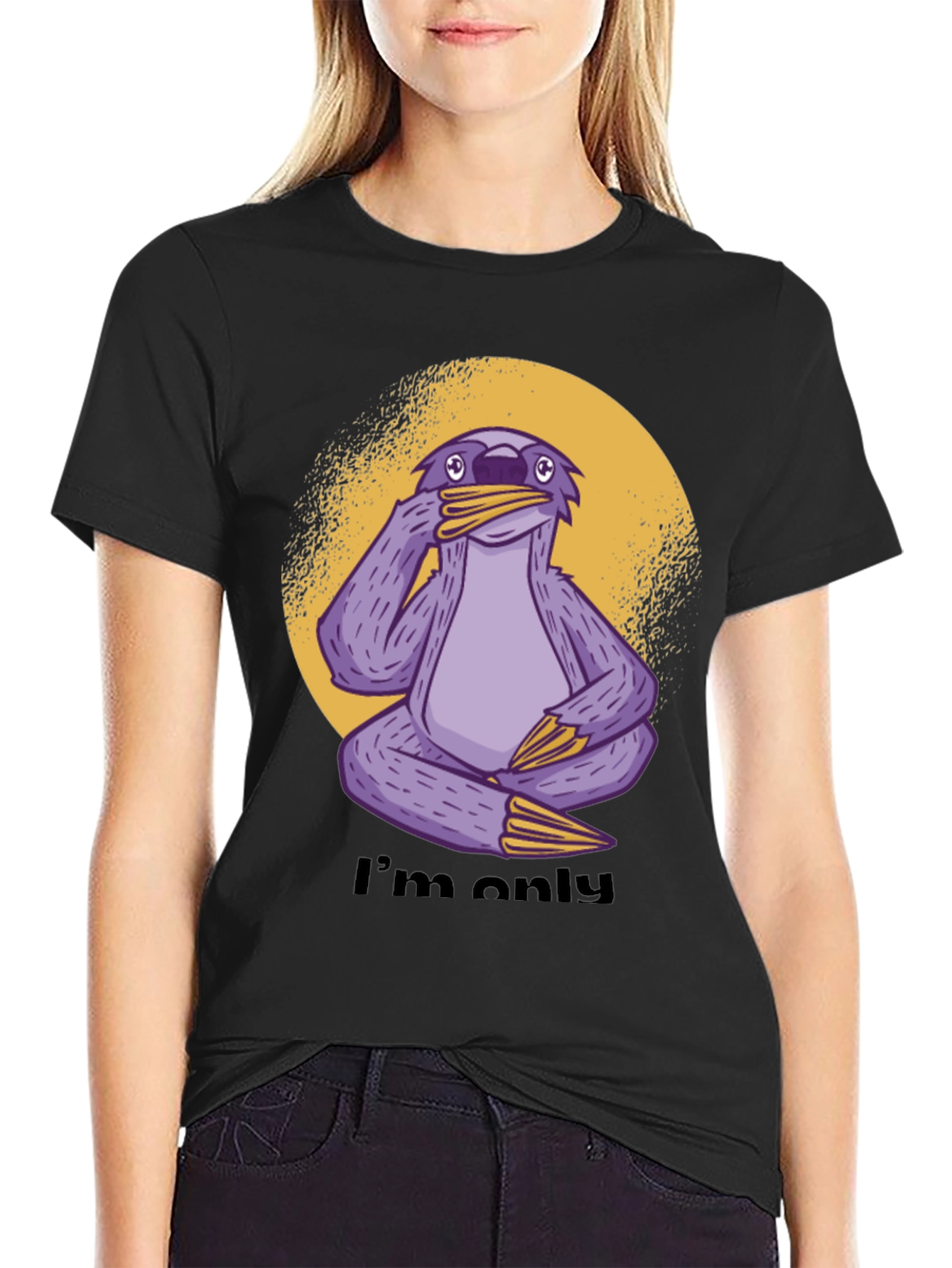 Black Funny Sloth Graphic T-Shirt - I'm Only... view 2