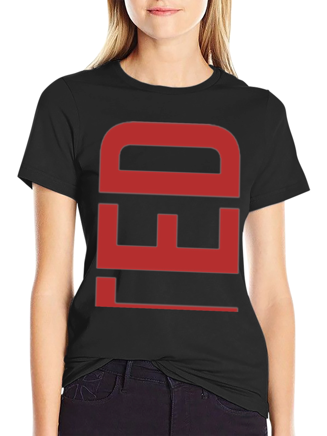 Black Bold Red Graphic Print Black Cotton T-Shirt view 2