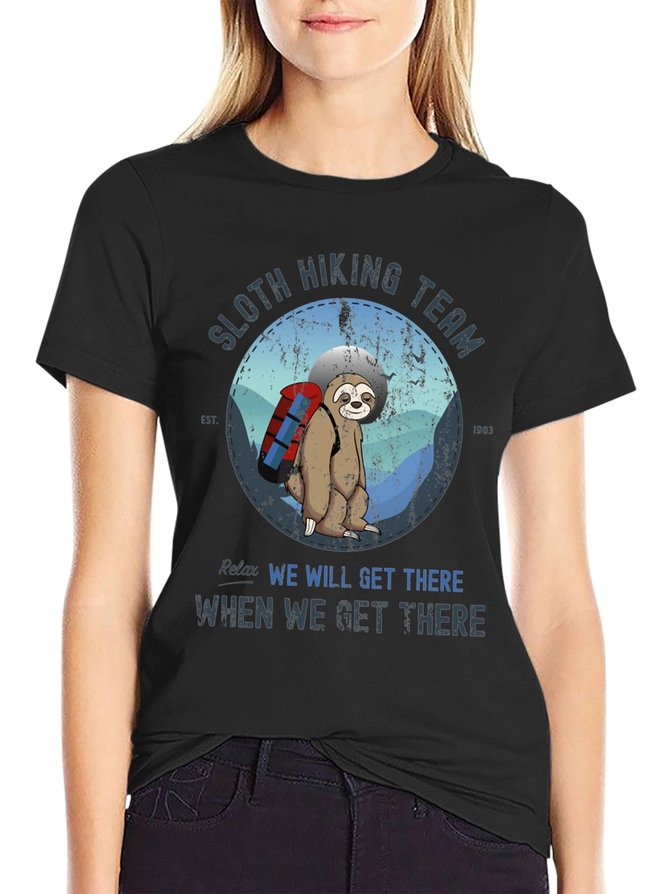 Black Sloth Hiking Team T-Shirt - Relaxed Hiking Apparel view 2