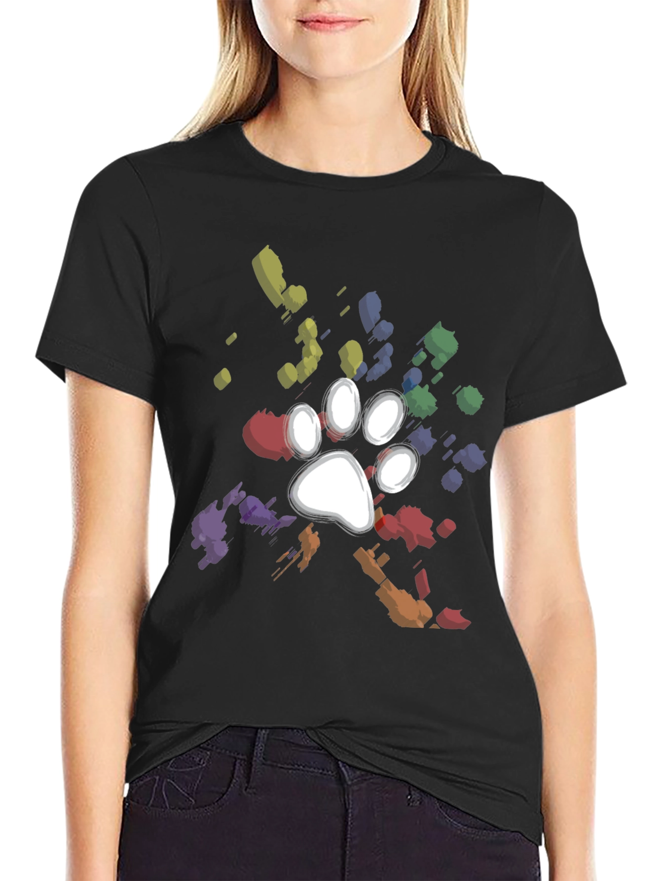 Black Paw Print Splatter T-Shirt - Unique Dog Lover Gift view 2