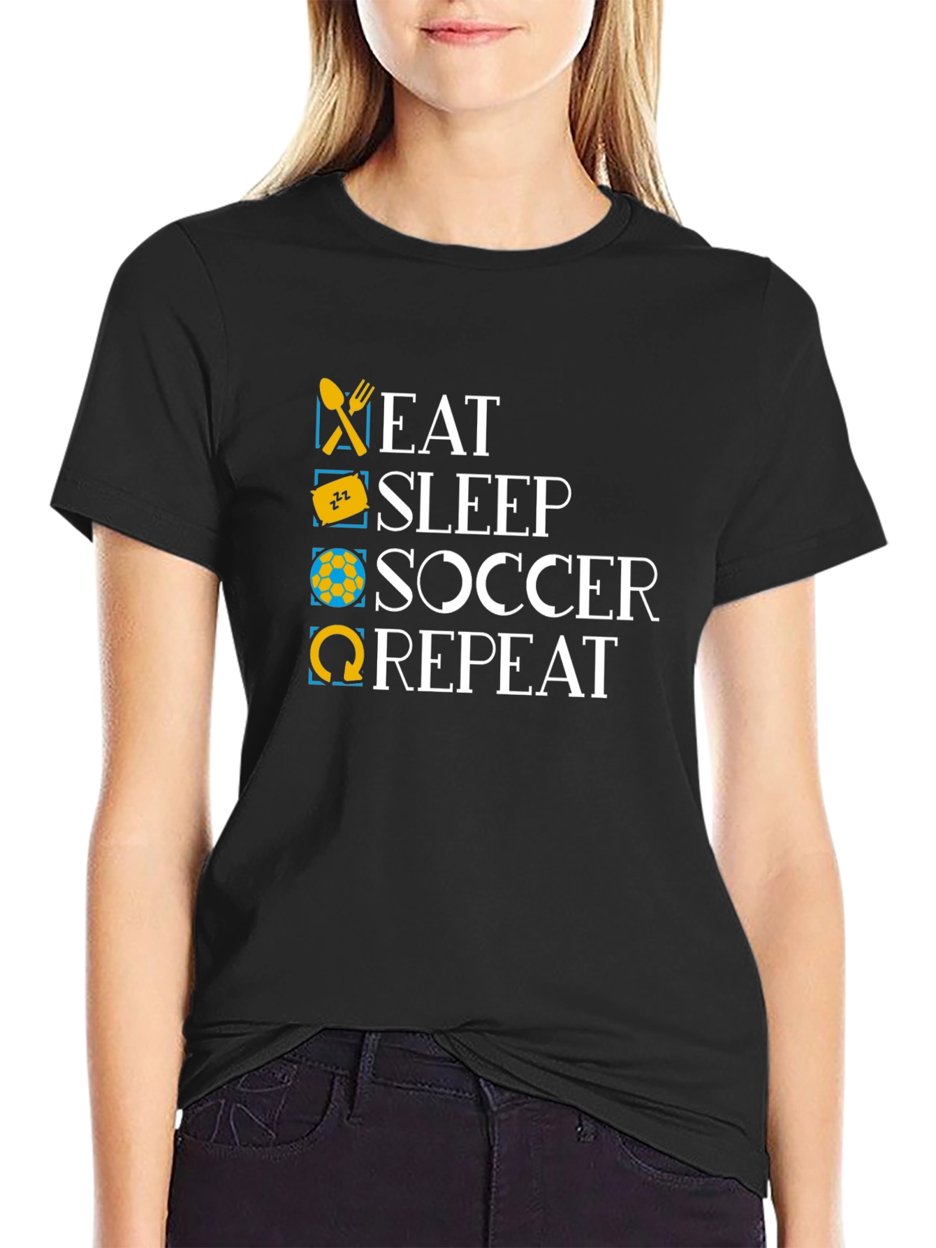 Black Eat Sleep Soccer Repeat Graphic T-Shirt view 2