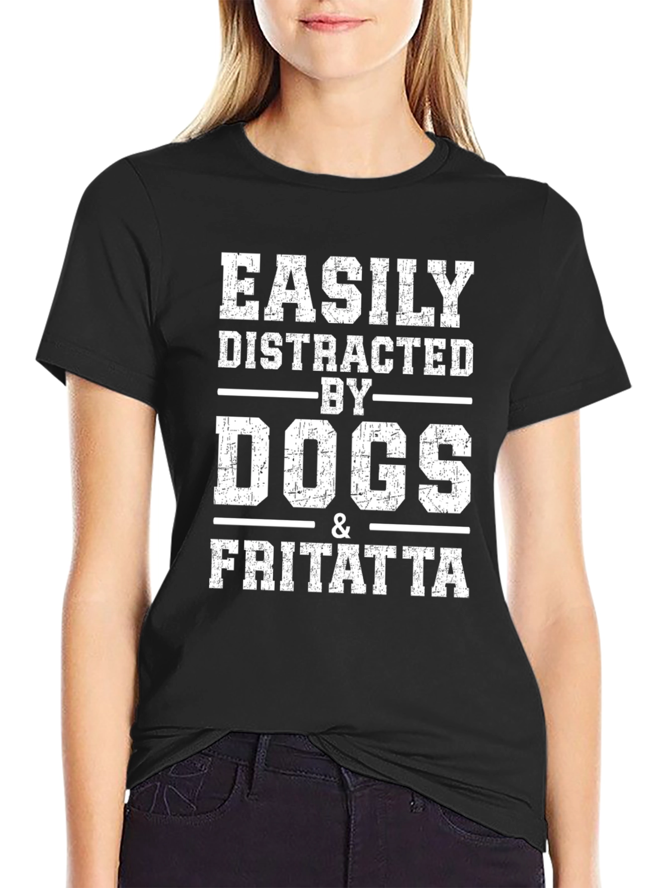 Black Easily Distracted By Dogs & Frittata Black T-Shirt view 2