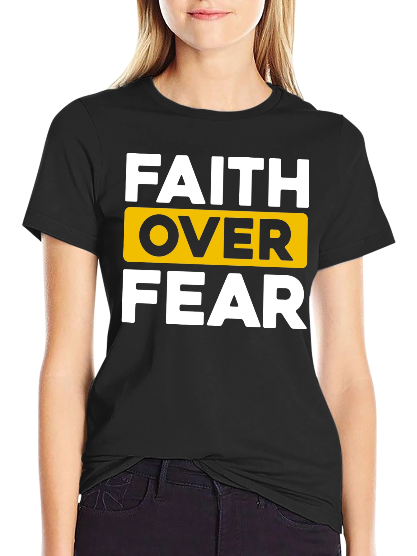 Black Faith Over Fear Graphic Tee - Black Cotton T-Shirt view 2