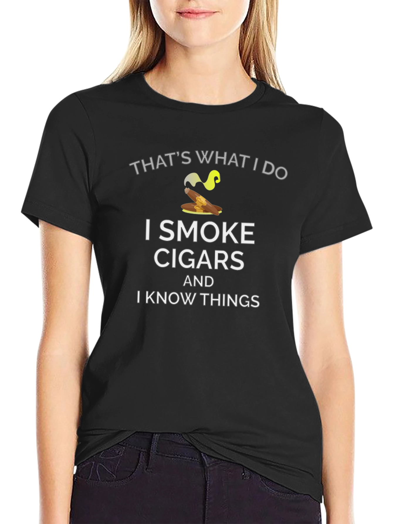 Black I Smoke Cigars and I Know Things T-Shirt view 2