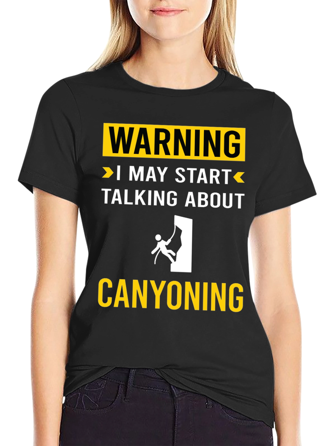 Black Canyoning Warning T-Shirt - Funny Adventure Tee view 2