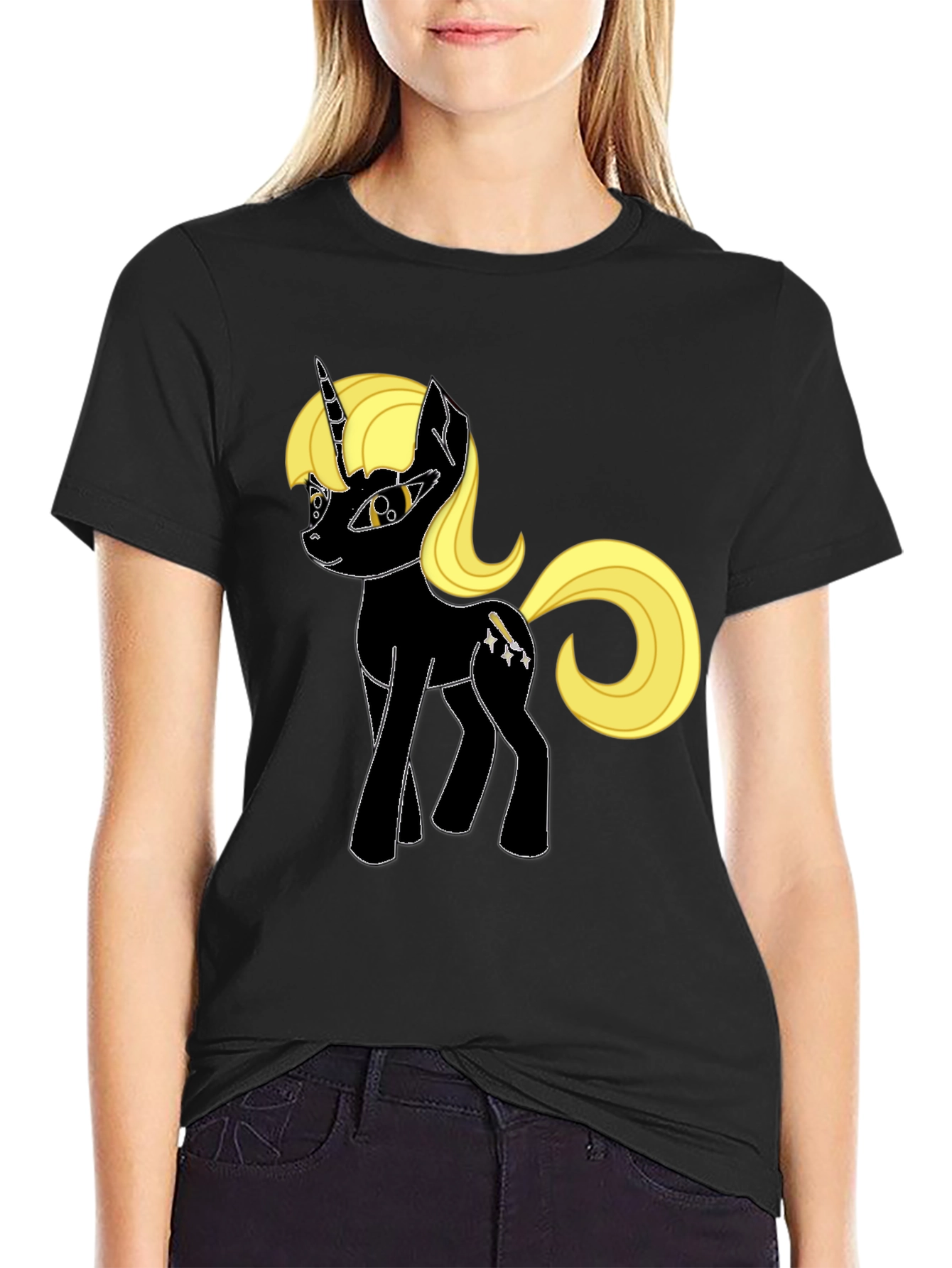 Black Unicorn Graphic Tee - Black Cotton Blend, Unique Design view 2