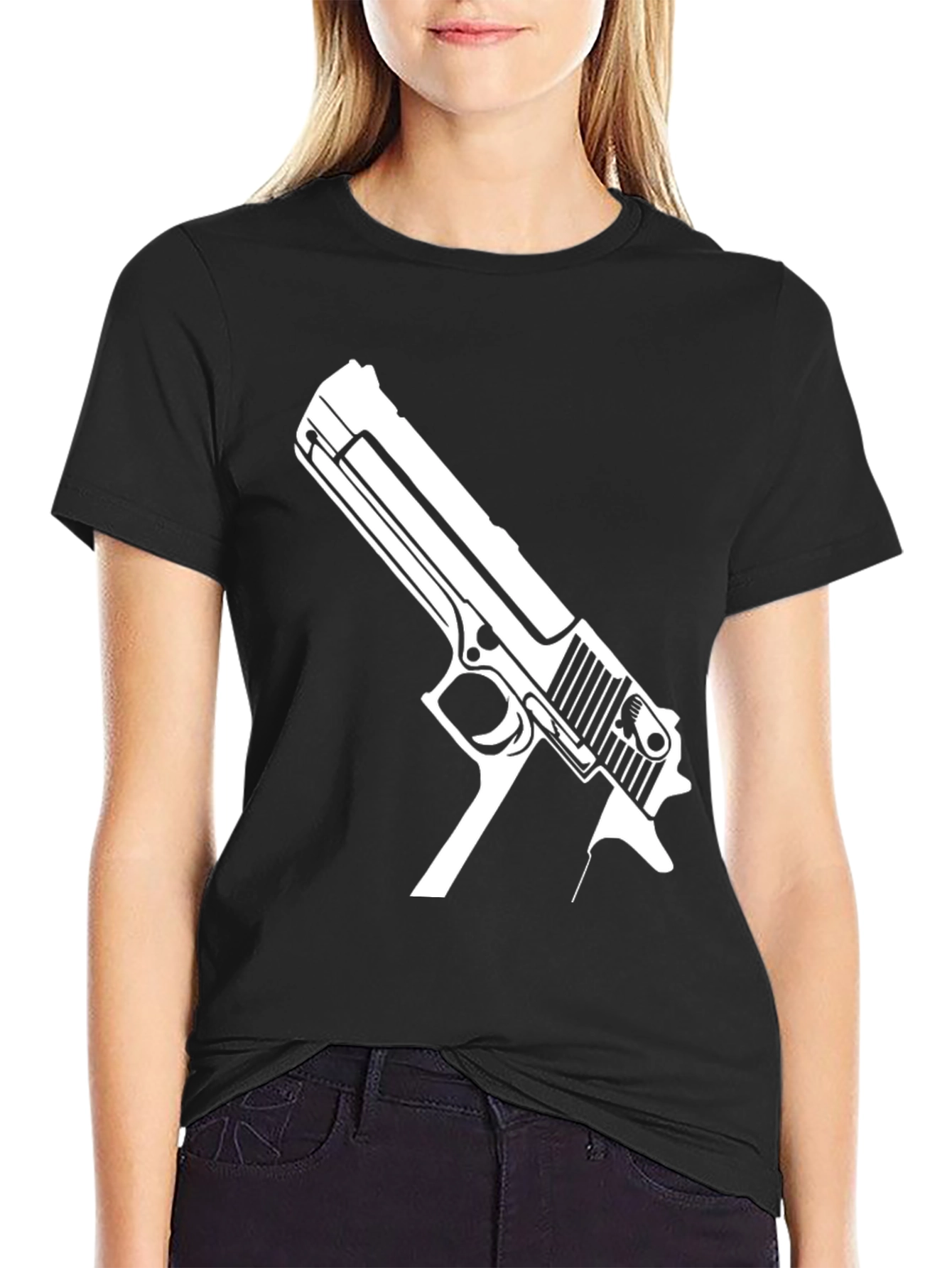 Black Gun Graphic Tee - Bold Black T-Shirt view 2