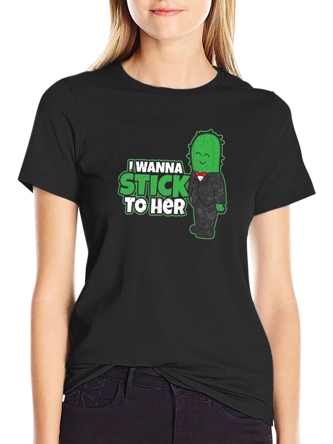 Black I Wanna Stick To Her - Cactus T-Shirt view 2