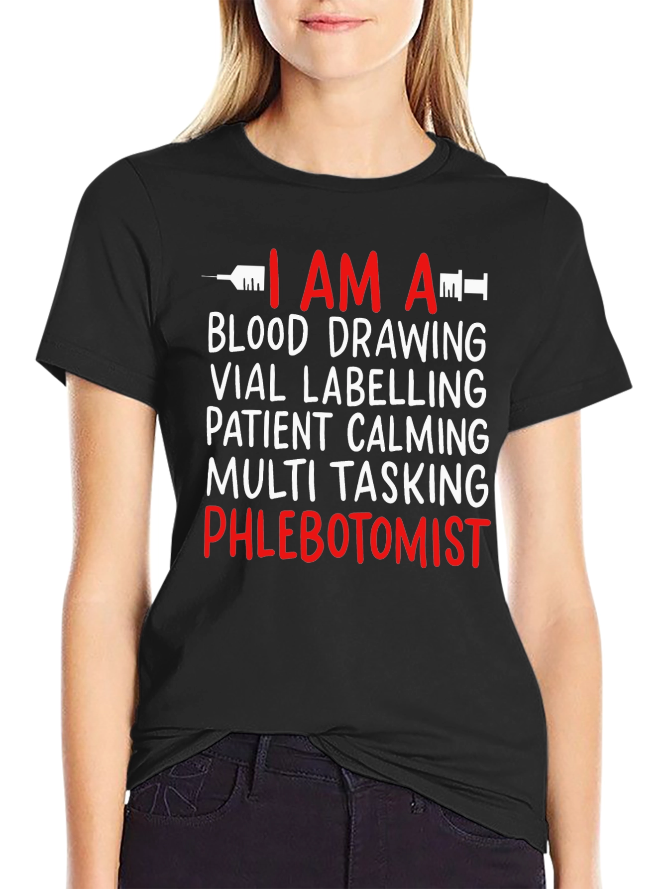 Black Phlebotomist Profession T-Shirt view 2