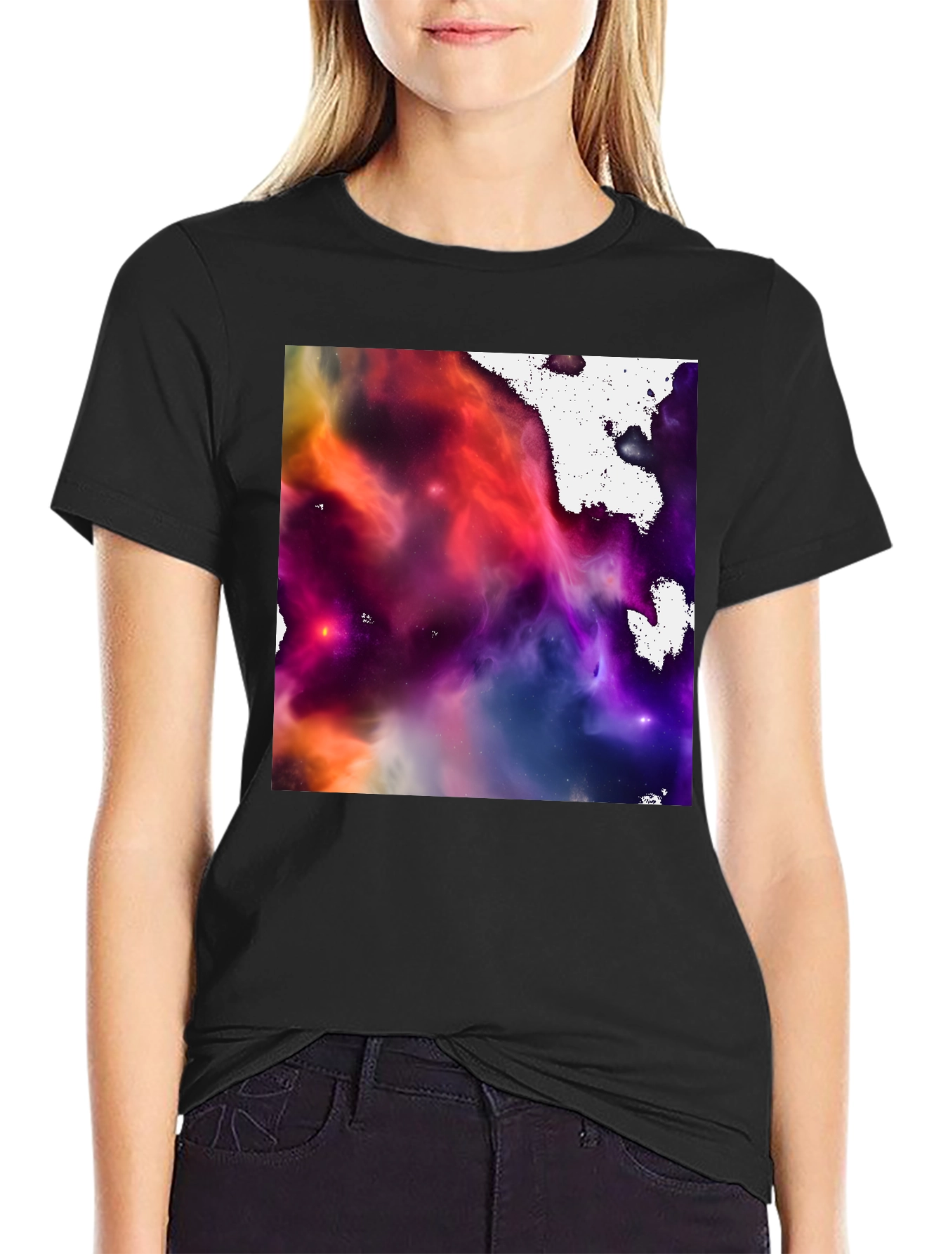 Black Nebula Print Black Crew Neck T-Shirt view 2
