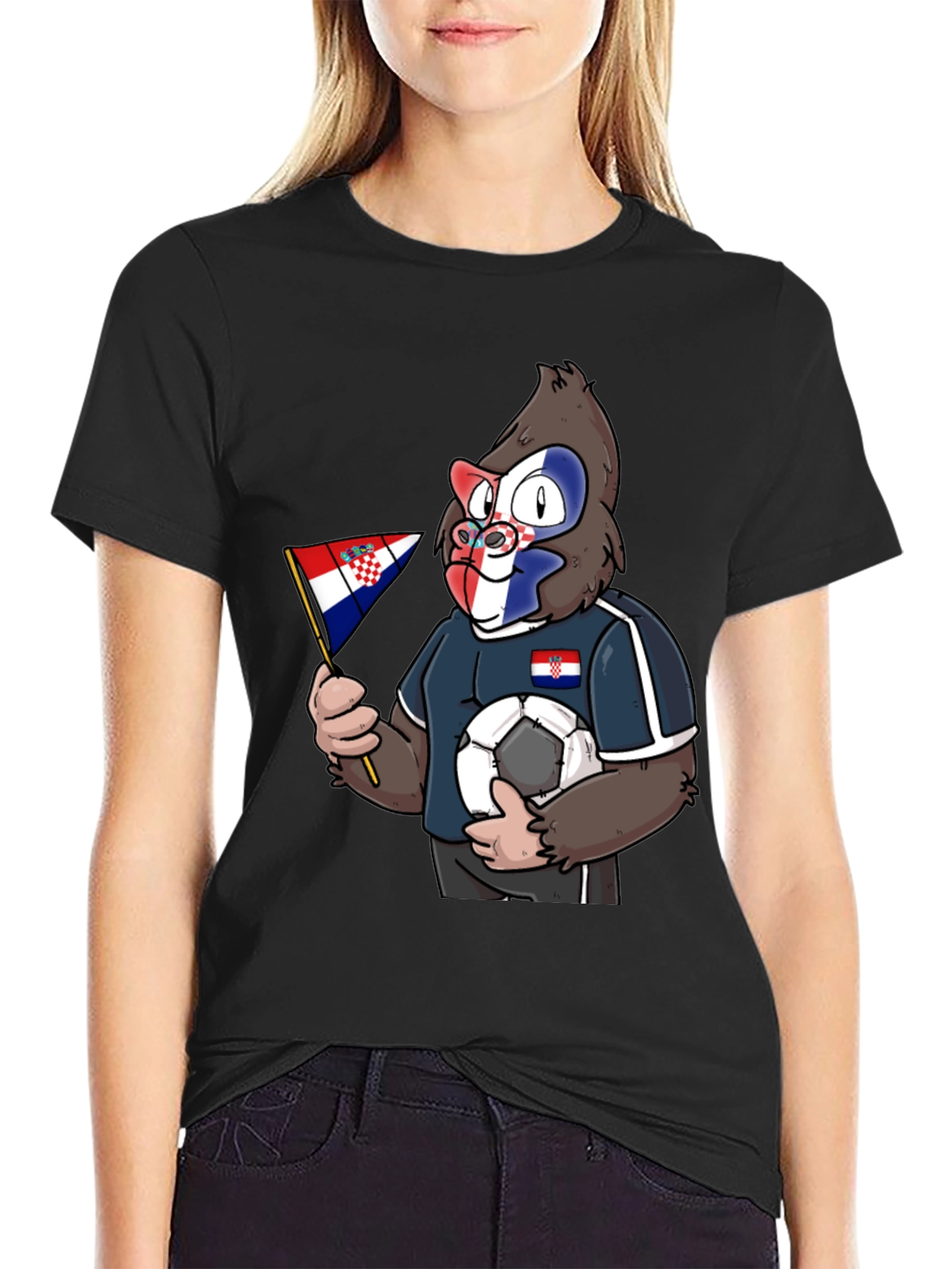 Black Croatian Soccer Gorilla Black T-Shirt view 2