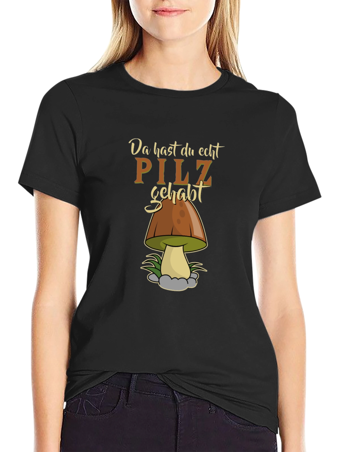 Black Funny "Pilz Gehabt" Mushroom Graphic Tee view 2