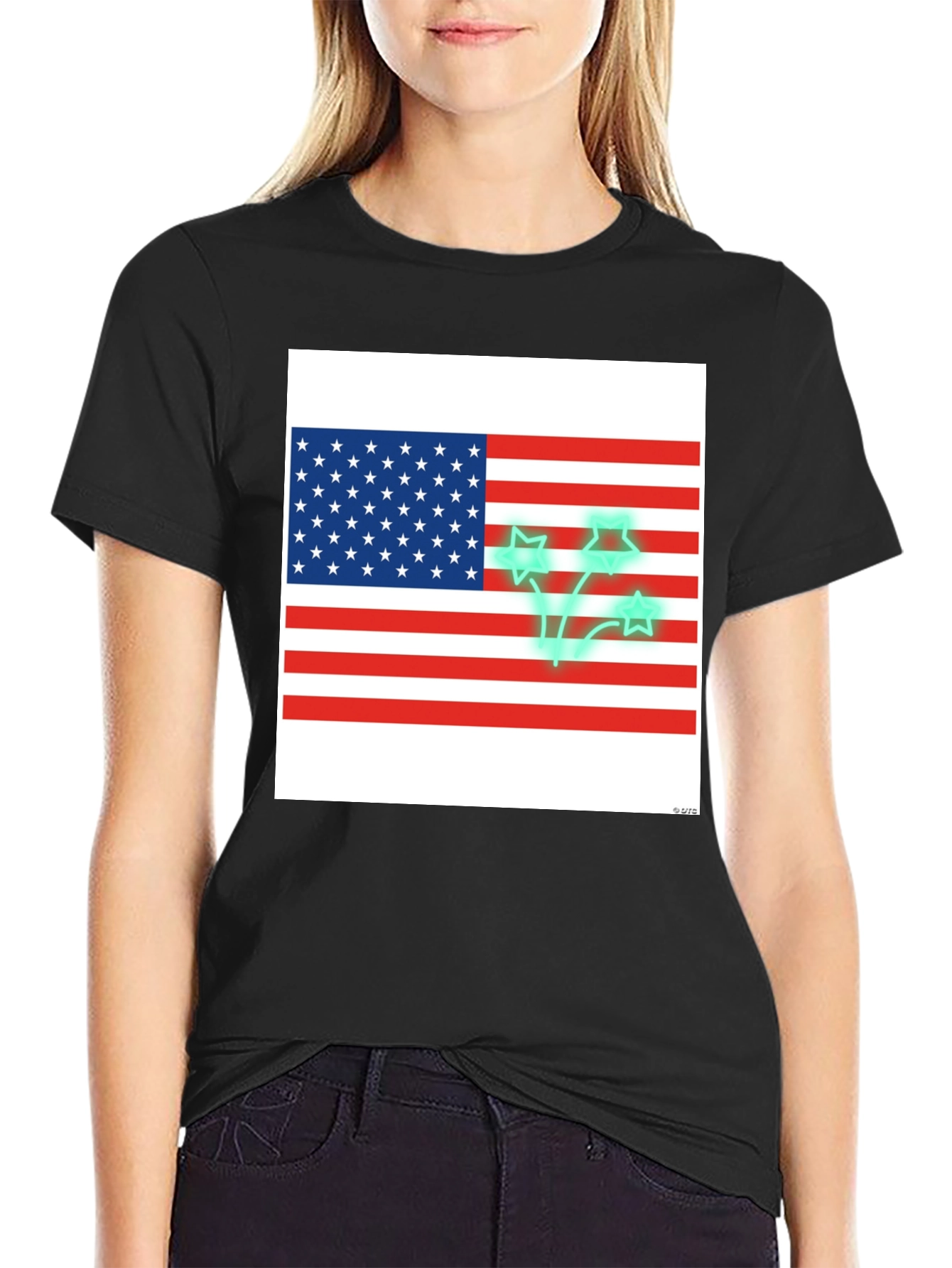 Black American Flag Stars Graphic T-Shirt view 2