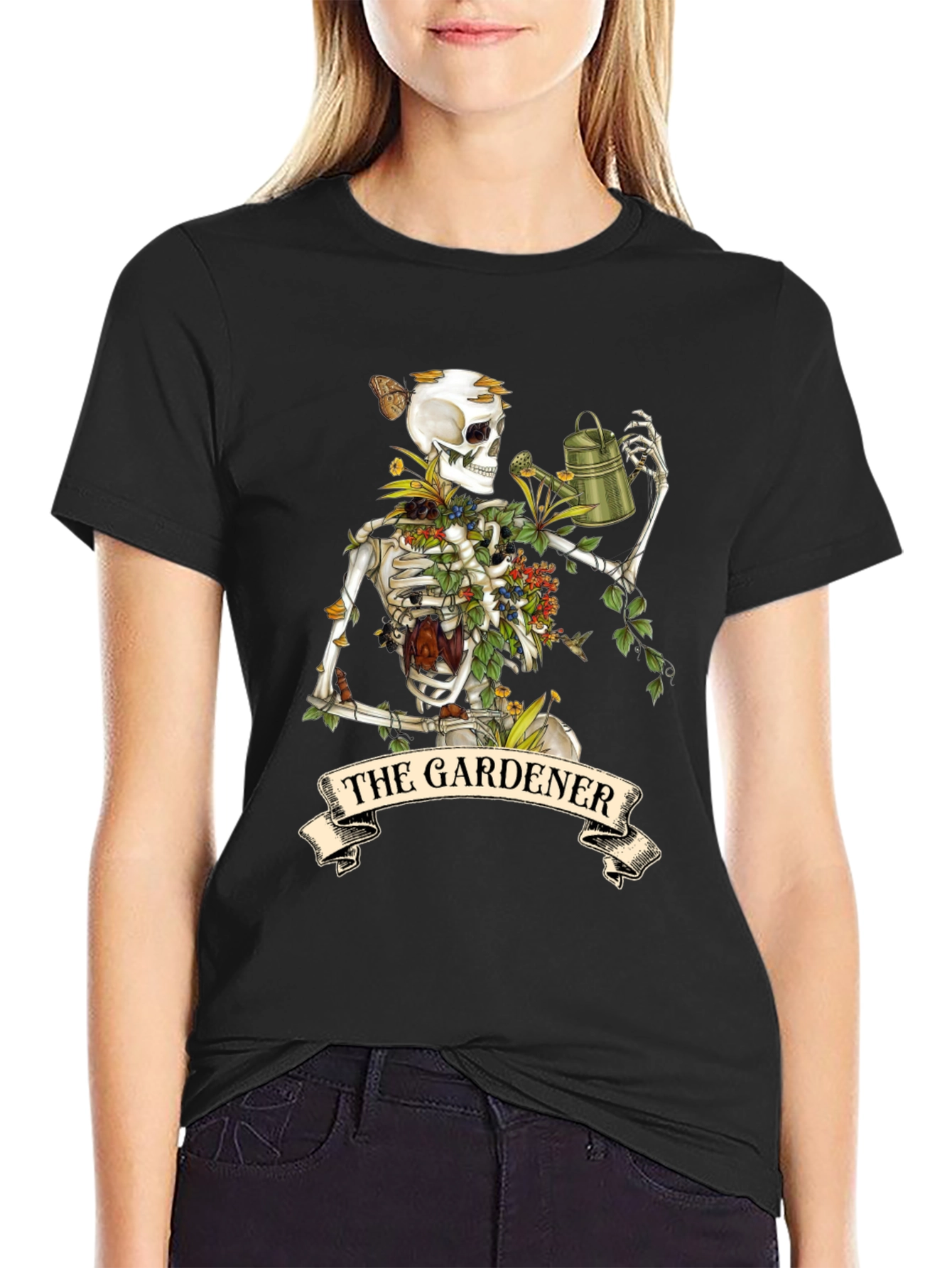 Black The Gardener Skeleton Graphic Tee - Unique Style view 2