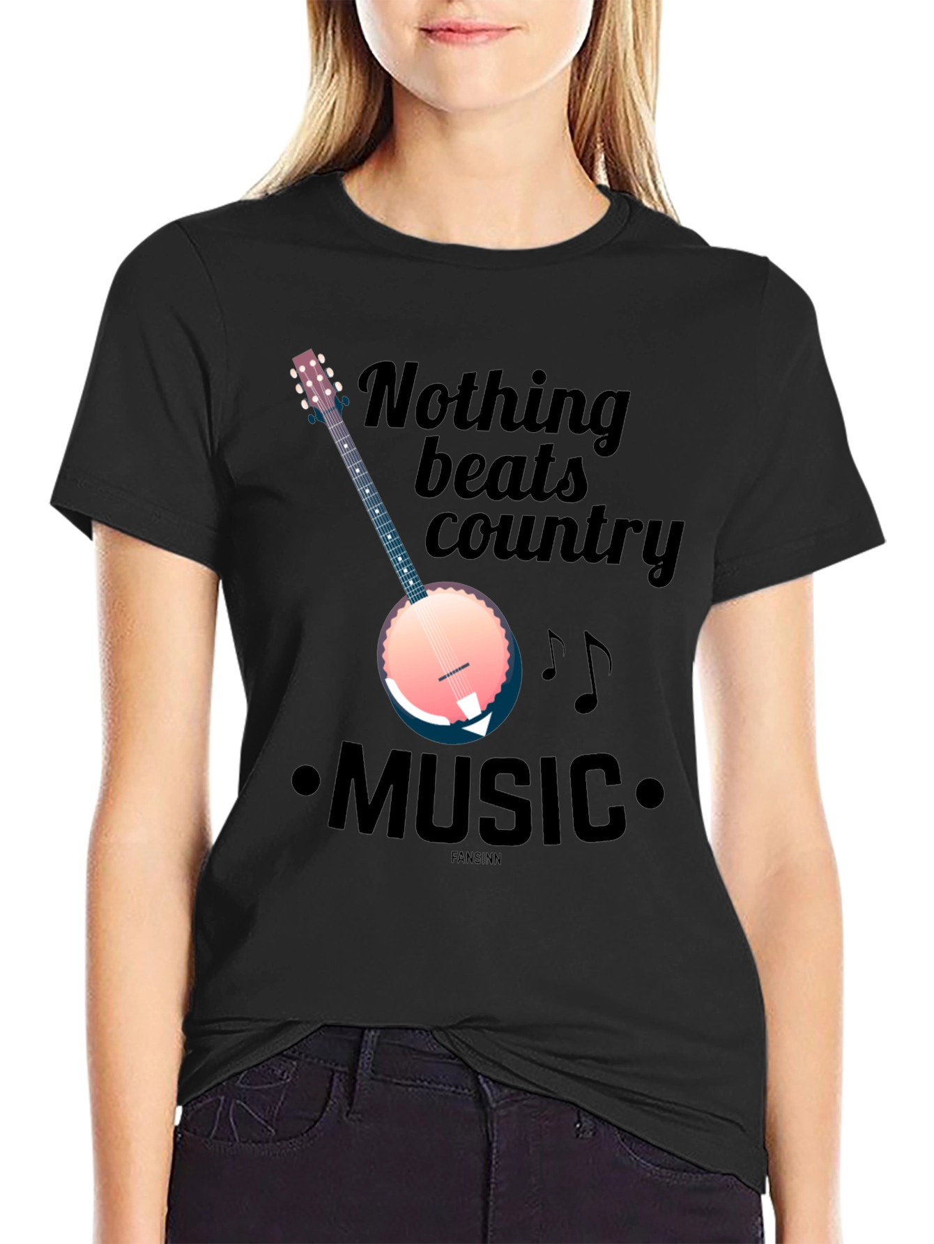 Black Country Music Banjo Graphic T-Shirt view 2