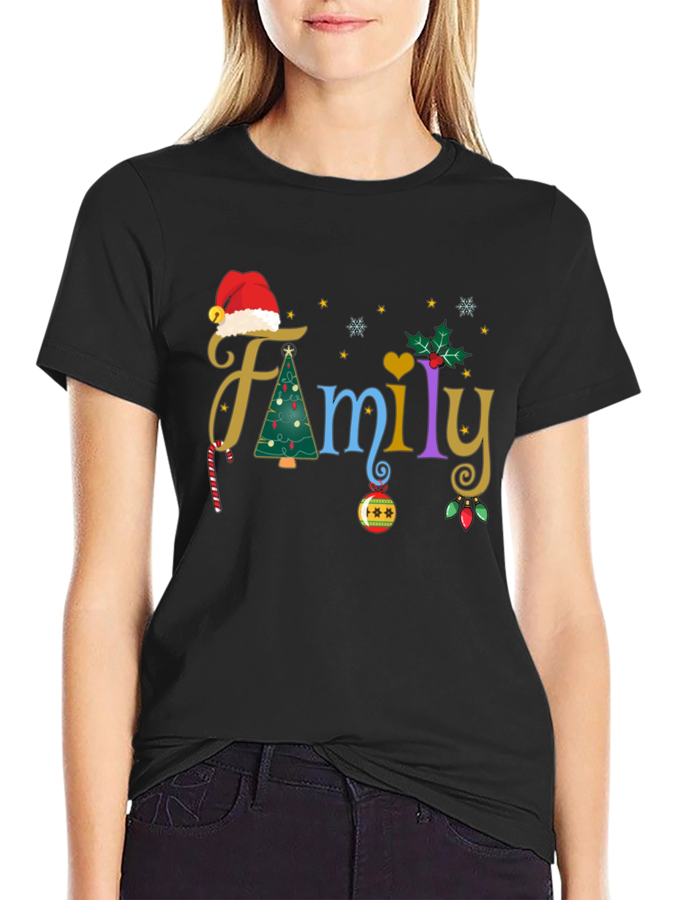 Black Festive Family Christmas T-Shirt view 2