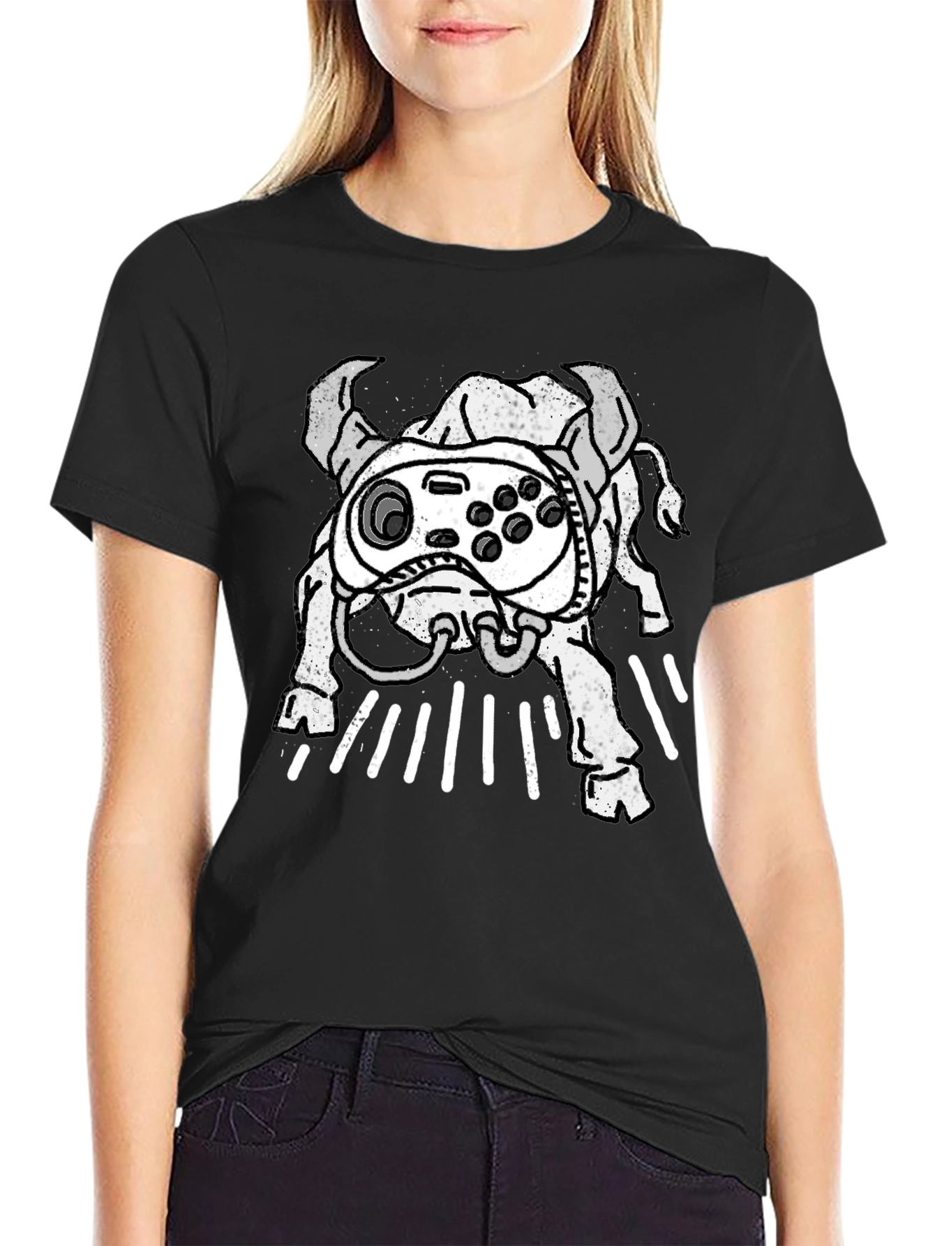 Black Gamer Bull Graphic Tee - Black Cotton Blend T-Shirt view 2
