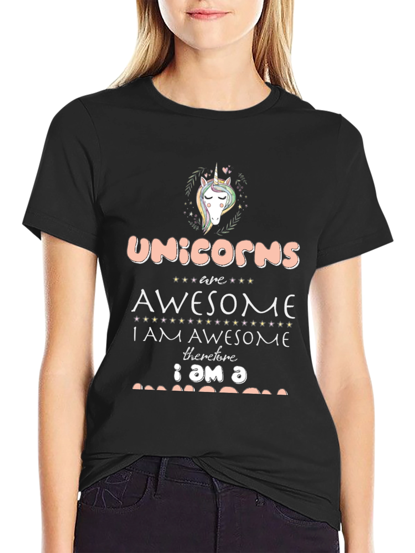 Black Unicorns are Awesome Black T-Shirt view 2