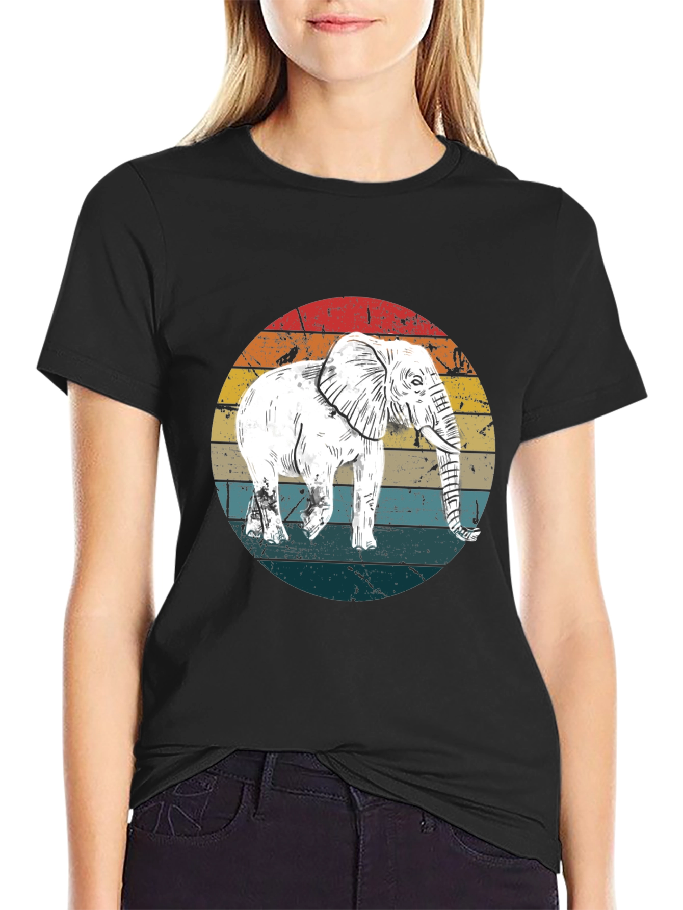 Black Vintage Elephant Sunset T-Shirt view 2