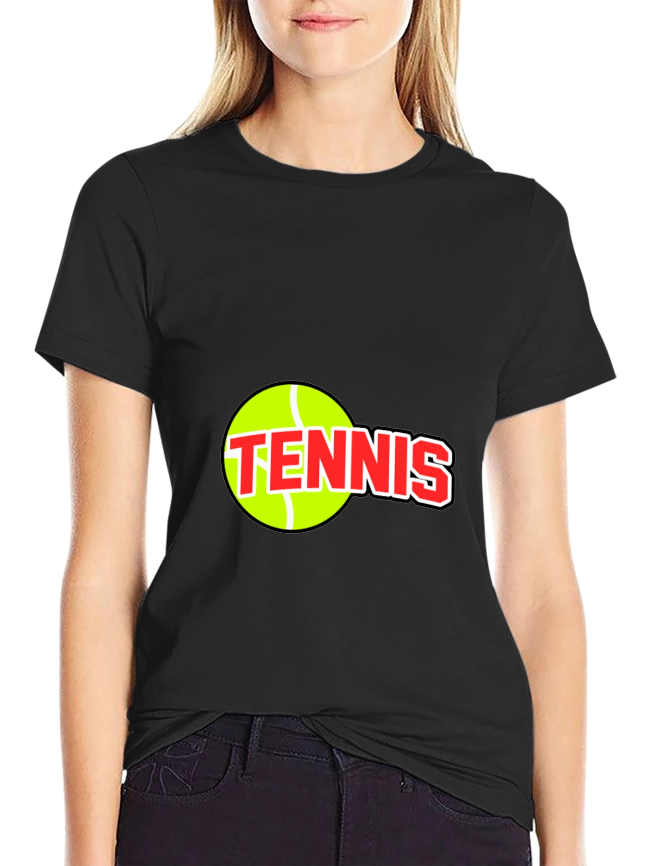 Black Tennis Ball Graphic Tee - Black Cotton T-Shirt view 2