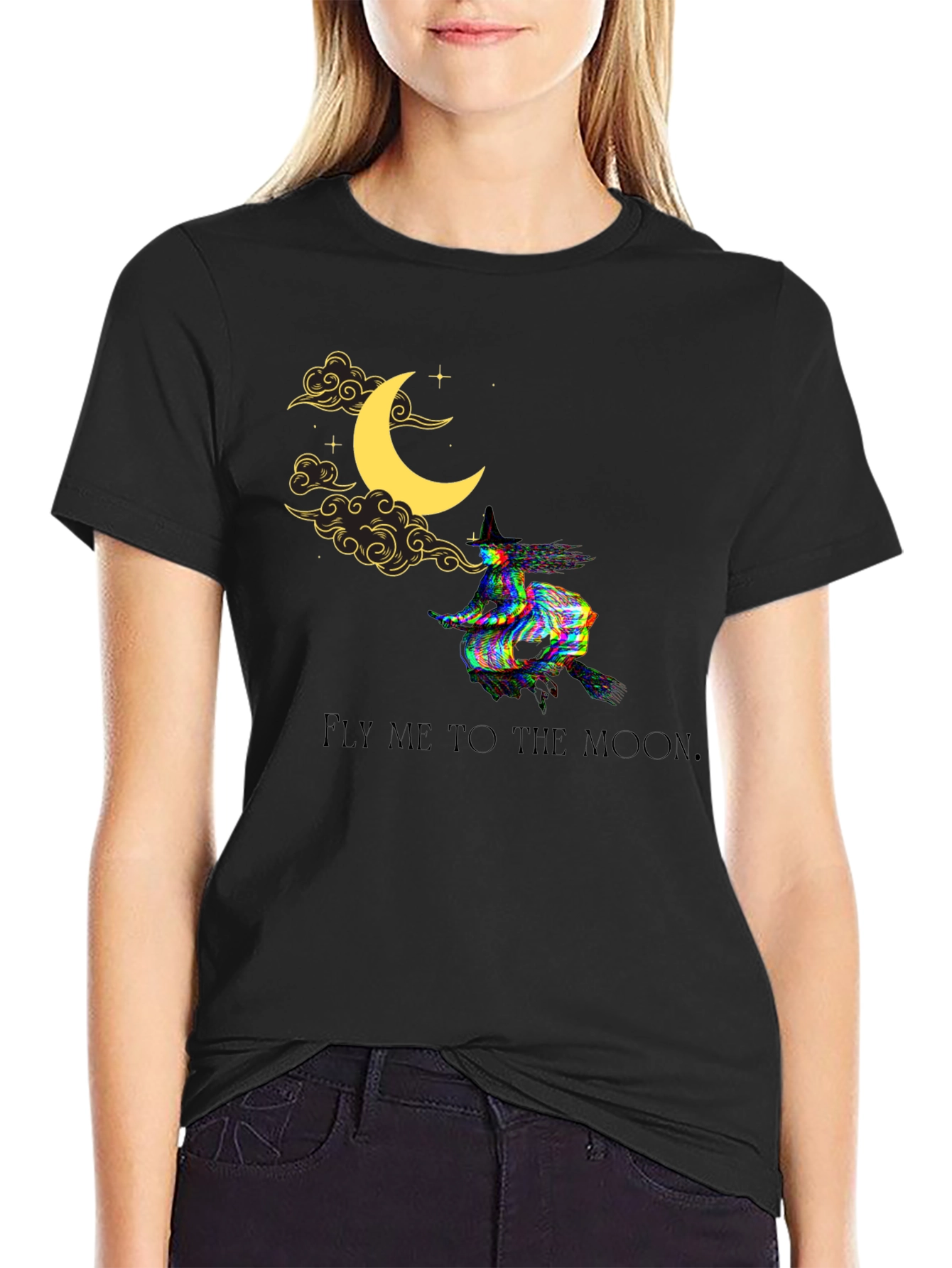 Black Fly Me to the Moon Witch Graphic Tee view 2