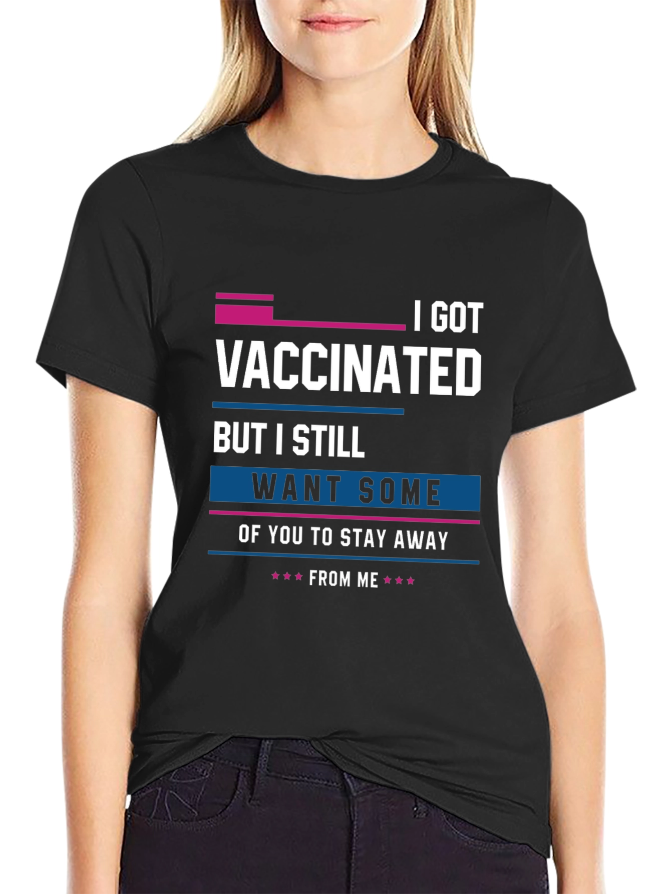 Black Vaccinated Stay Away T-Shirt - Funny Sarcastic Social Distancing Tee view 2