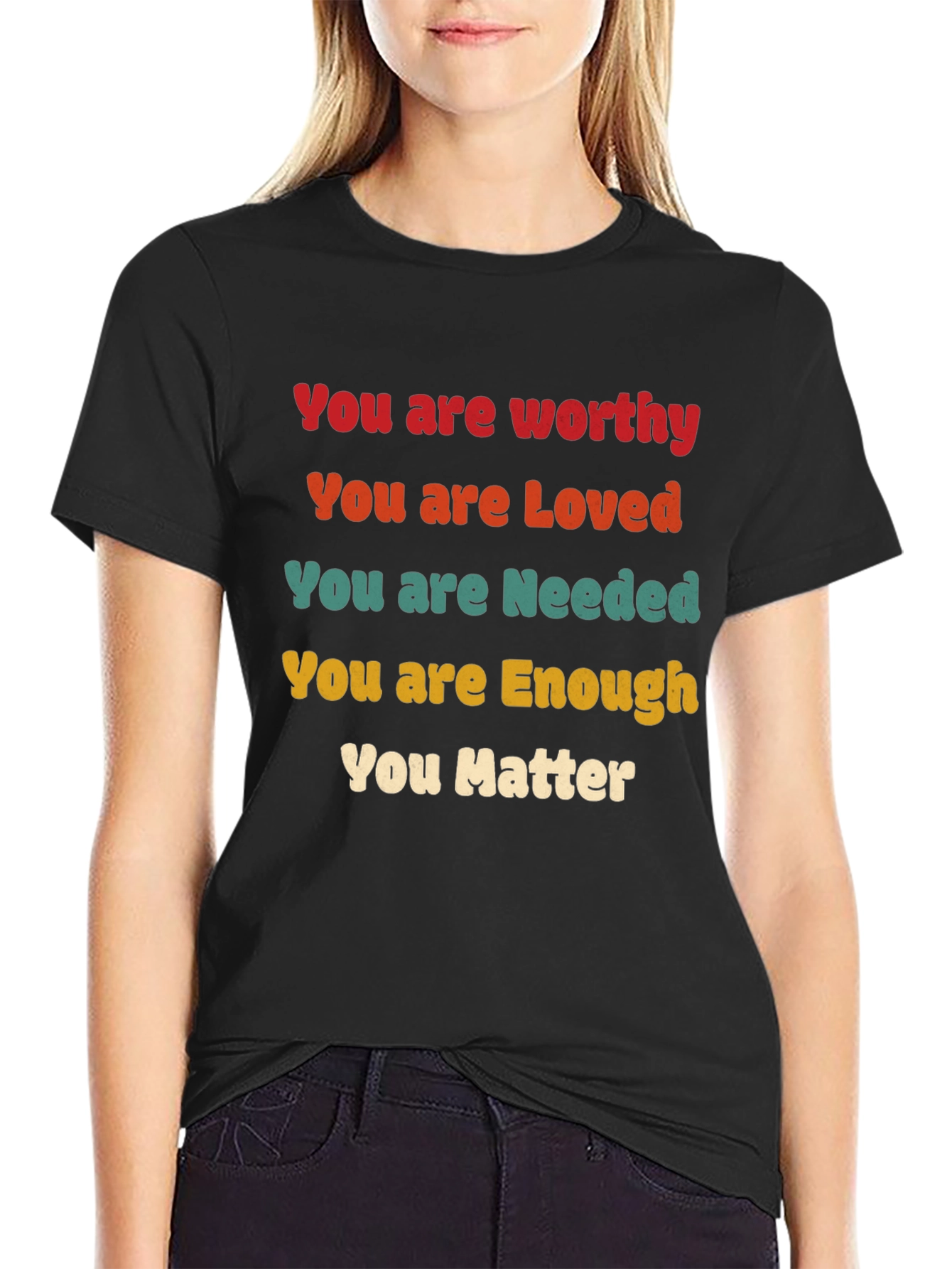 Black Affirmation T-Shirt - You are Enough - Inspirational Tee view 2