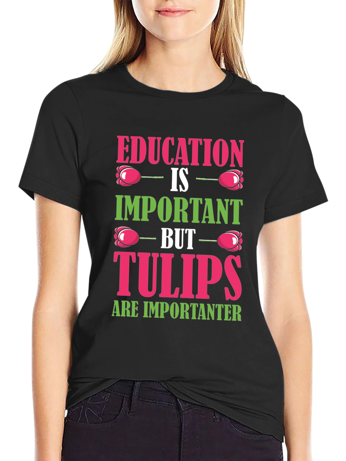 Black Education vs. Tulips Graphic T-Shirt view 2