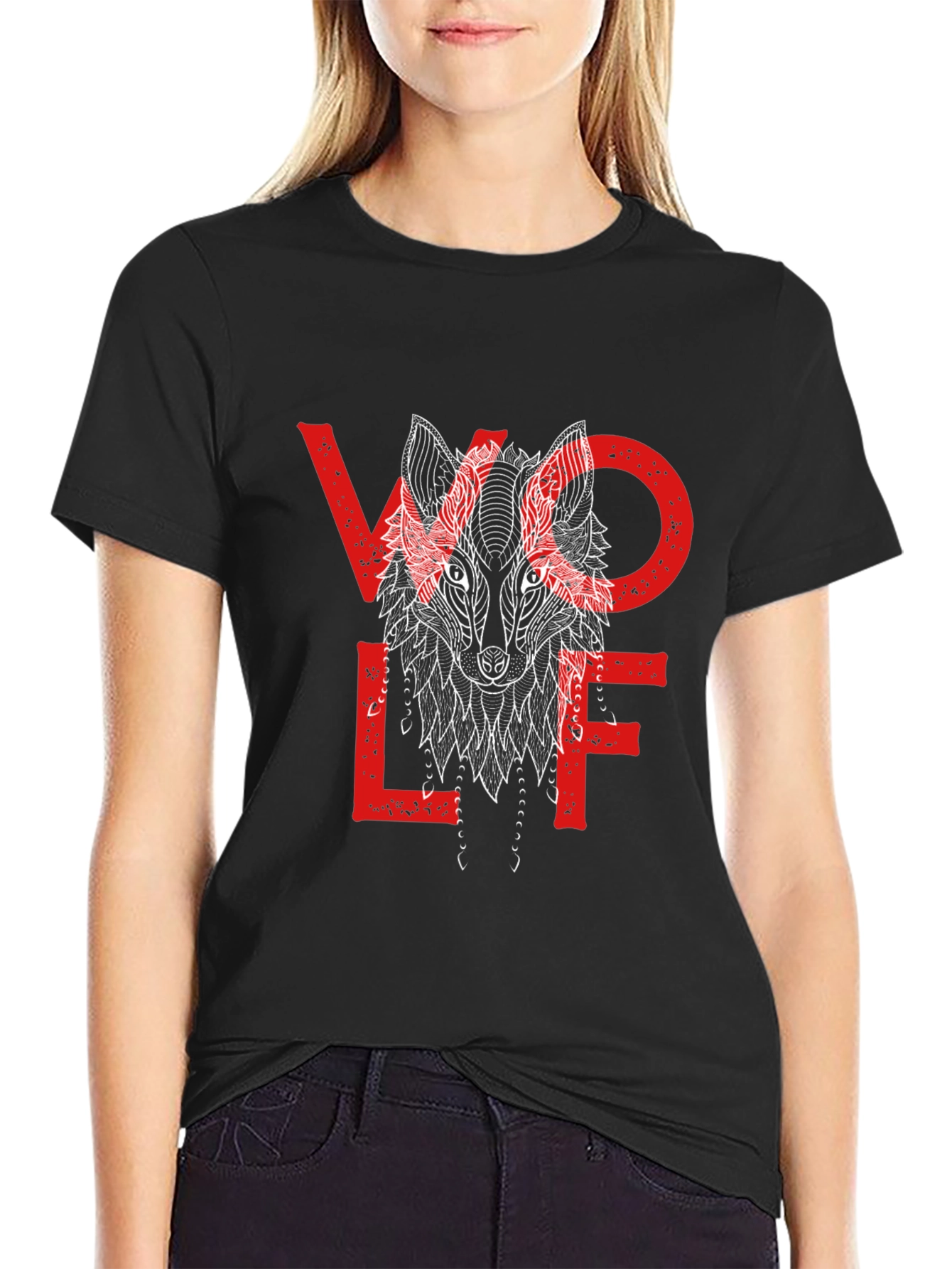Black Wolf Graphic Print Black Tee view 2