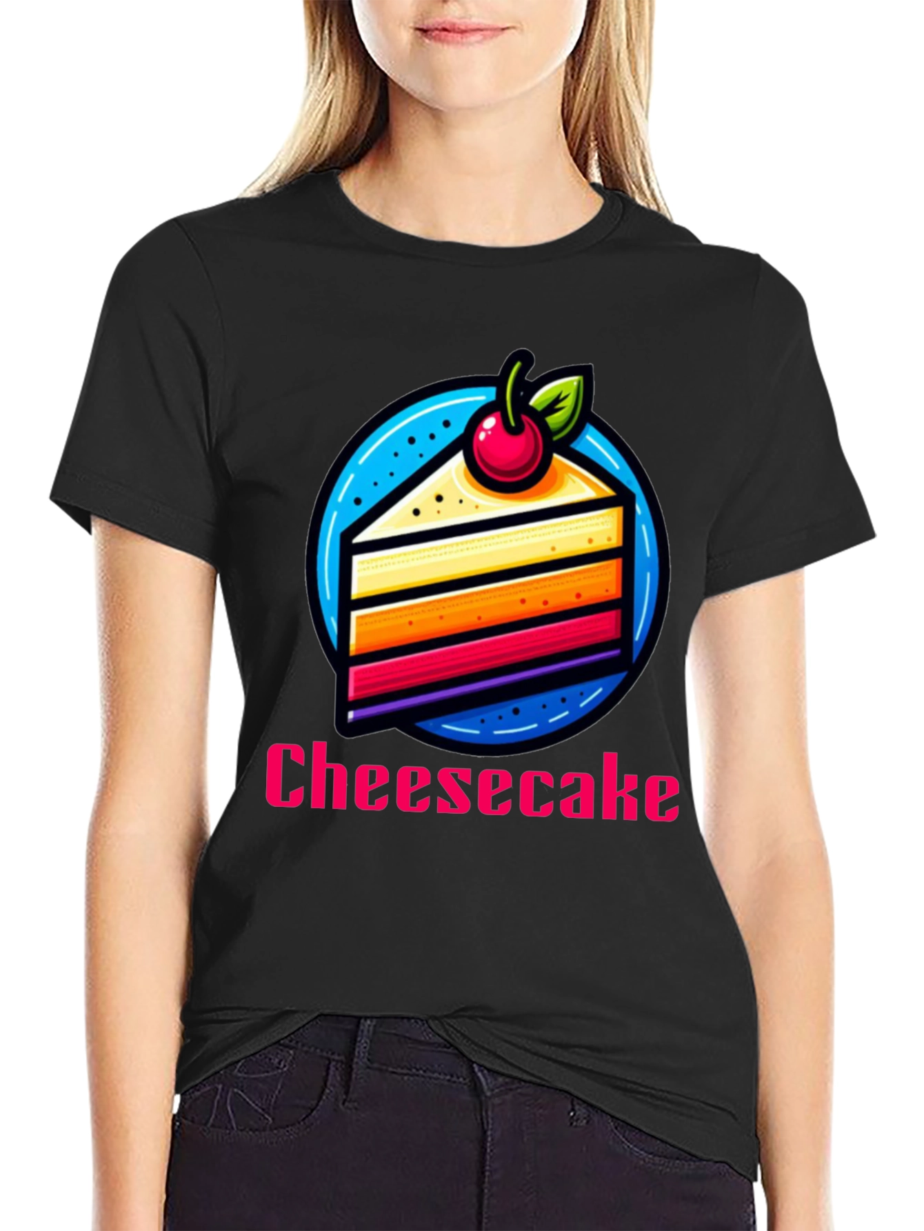 Black Cheesecake Slice Graphic T-Shirt - Fun Dessert Tee view 2