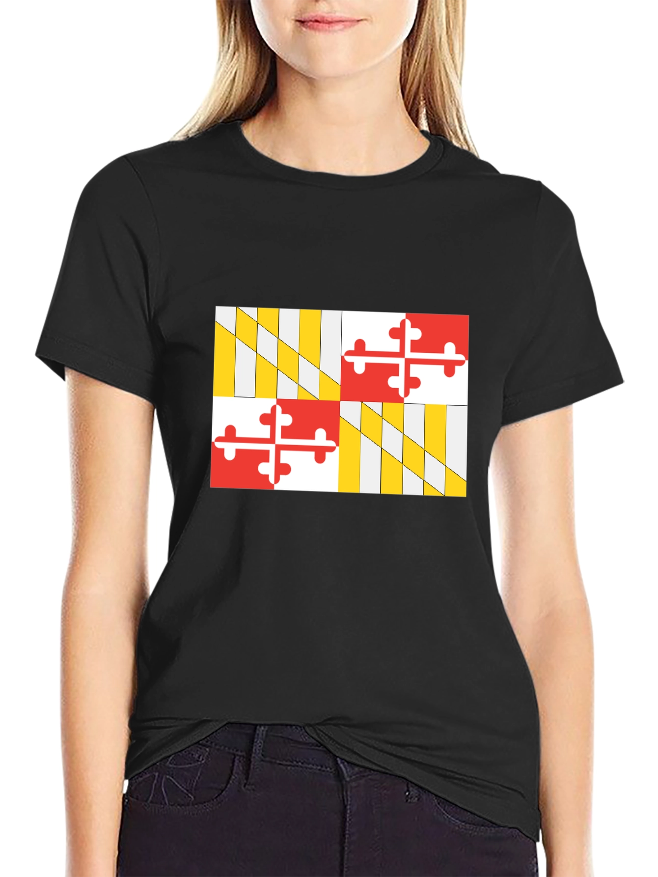 Black Maryland Flag T-Shirt, Black Cotton Tee view 2