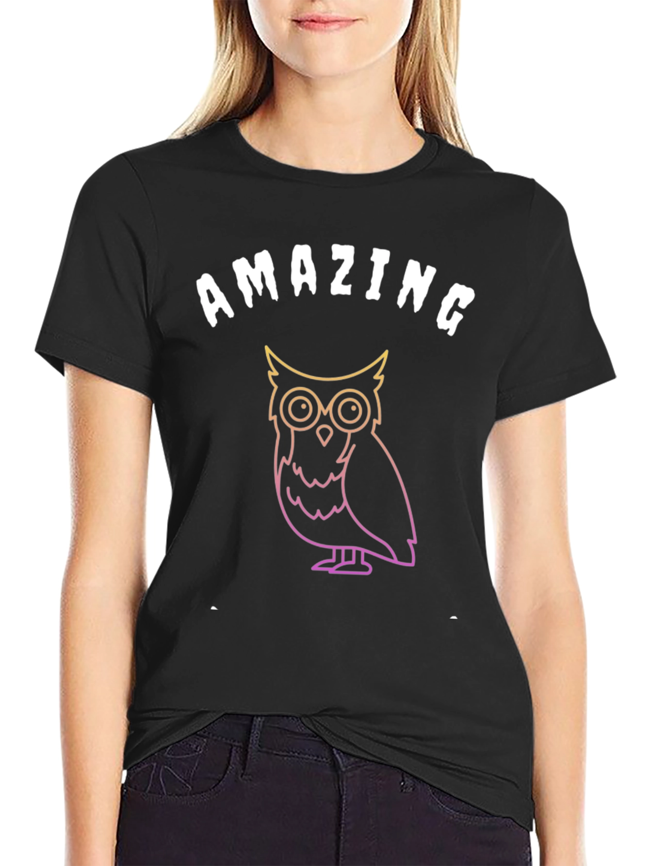 Black Amazing Owl Graphic T-Shirt - Soft Black Tee view 2
