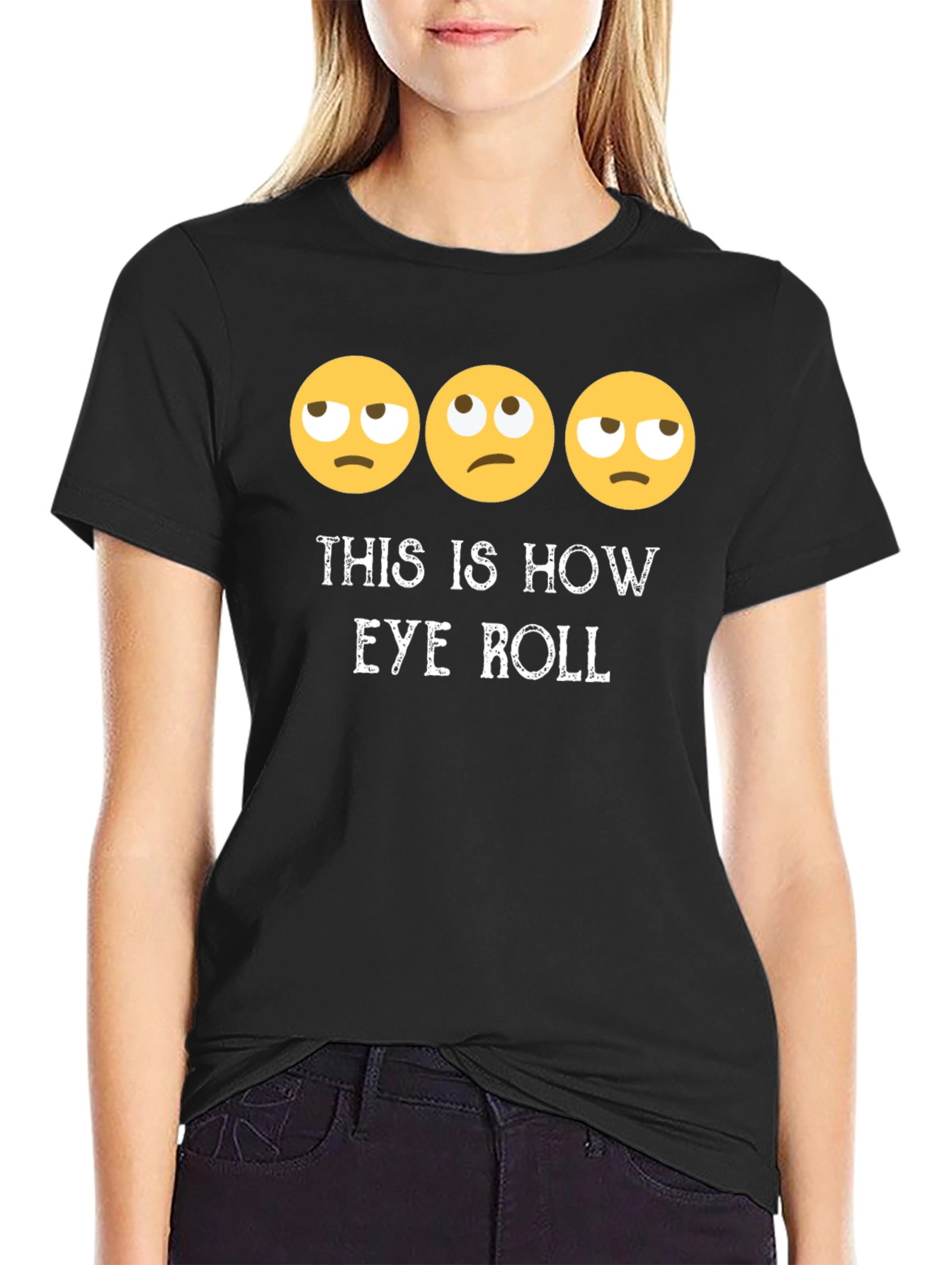 Black Eye Roll Emoji T-Shirt Funny Graphic Tee view 2