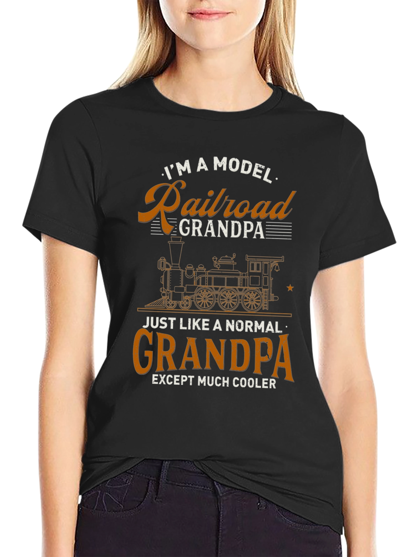 Black Model Railroad Grandpa Novelty T-Shirt view 2
