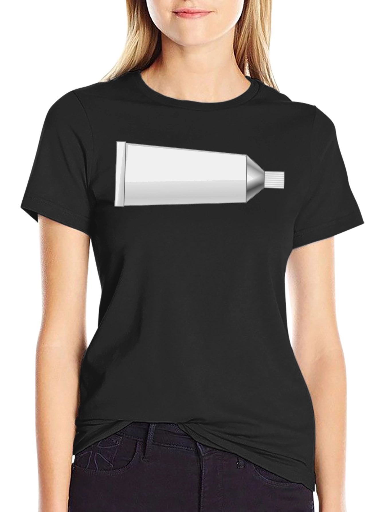 Black Funny Toothpaste Tube Graphic Tee - Black Cotton T-Shirt view 2