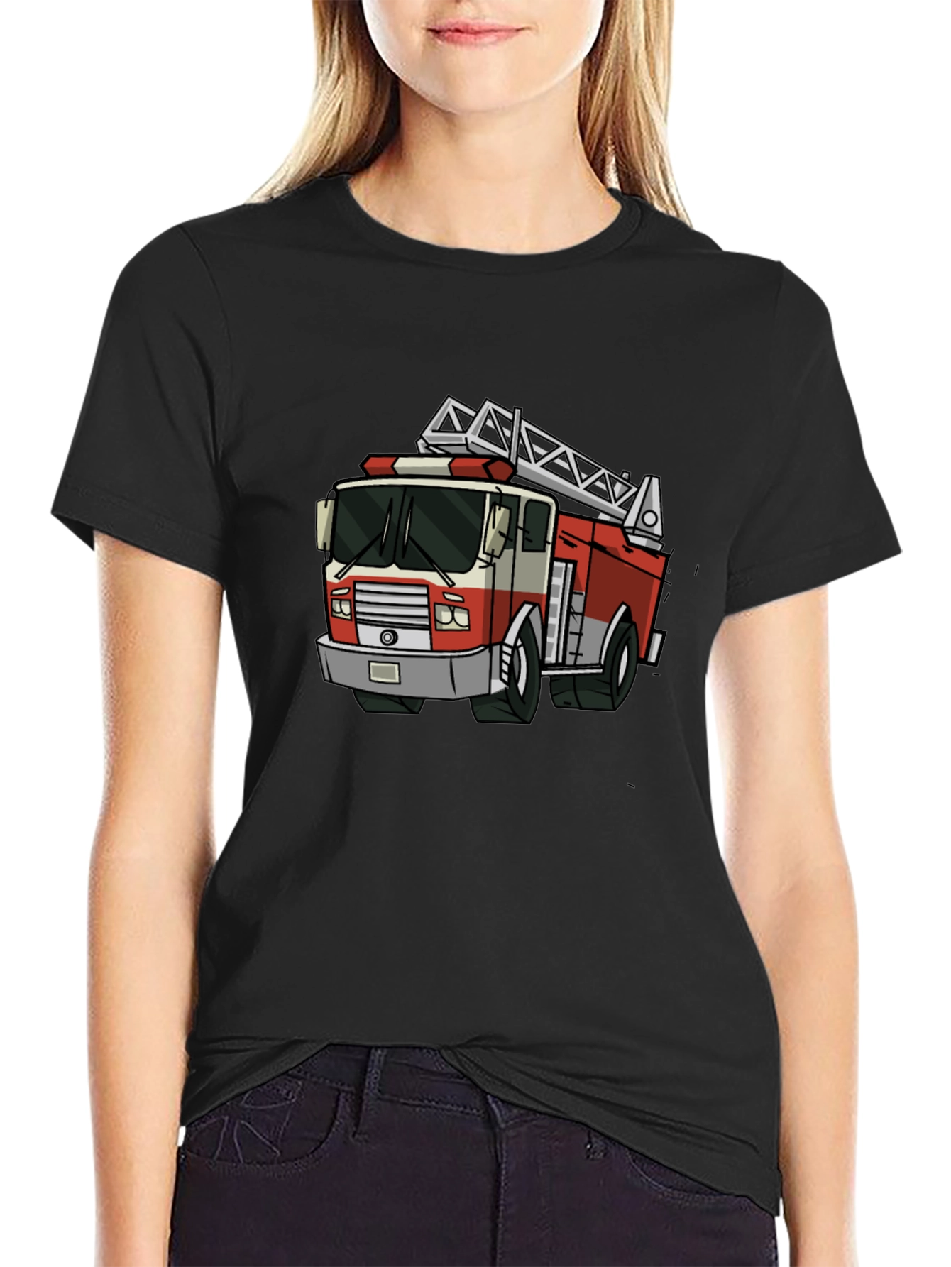 Black Fire Truck Graphic Tee - Cool Cartoon Design view 2