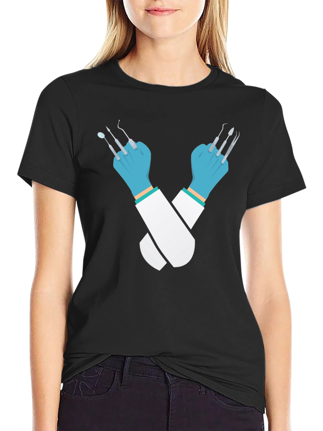 Black Dentist Tools Graphic Tee - Novelty T-Shirt view 2